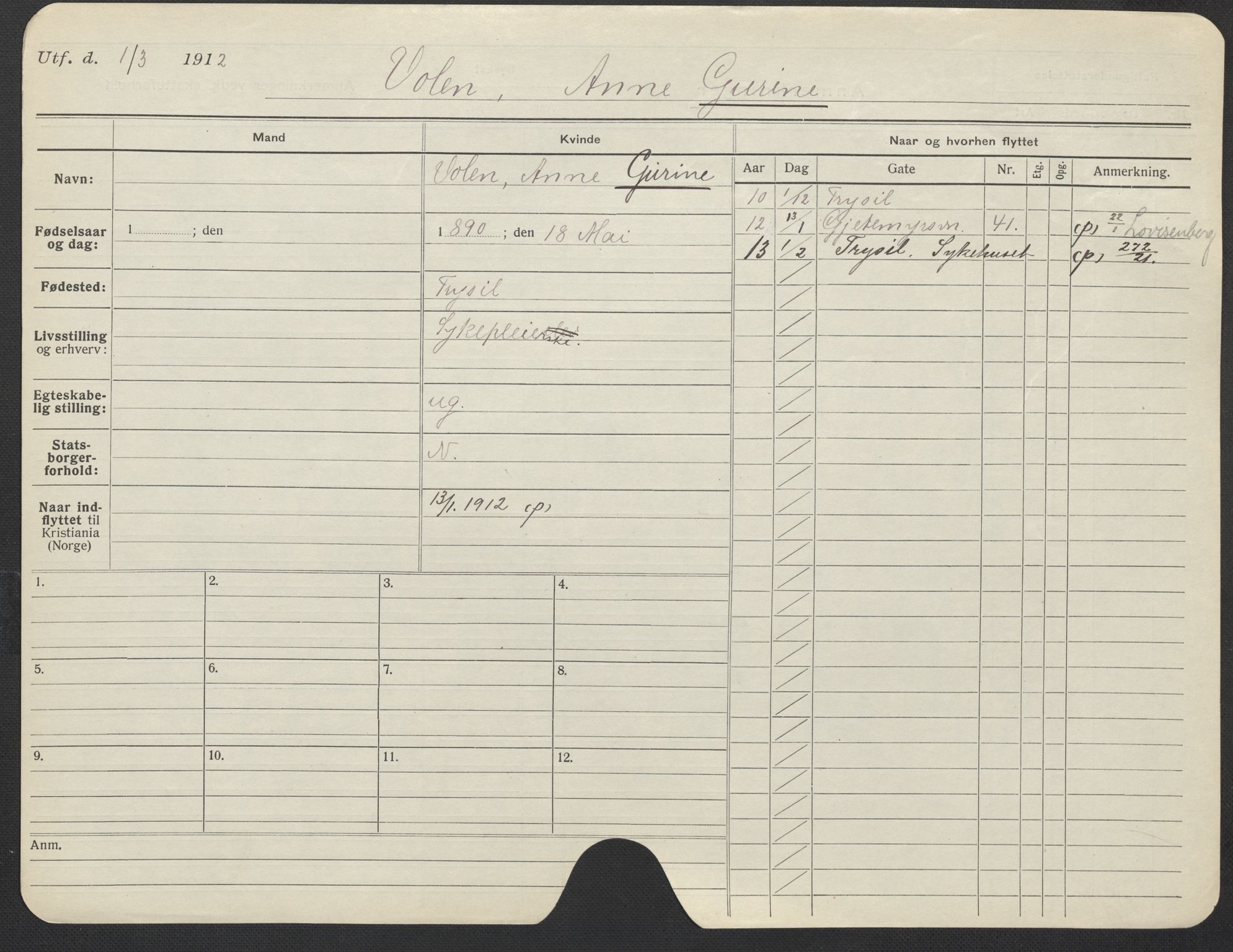 Oslo folkeregister, Registerkort, SAO/A-11715/F/Fa/Fac/L0025: Kvinner, 1906-1914, p. 926a