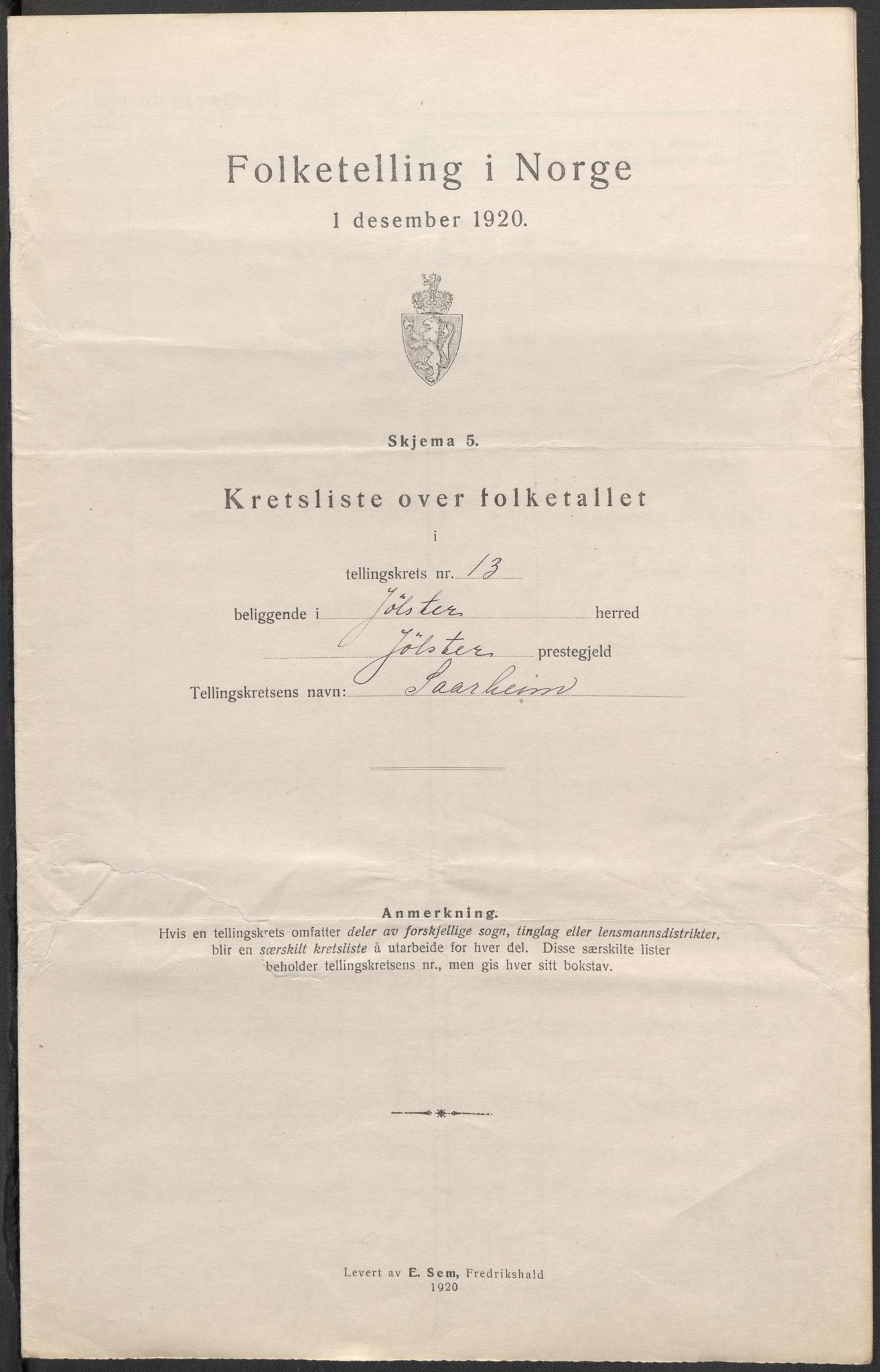 SAB, 1920 census for Jølster, 1920, p. 45