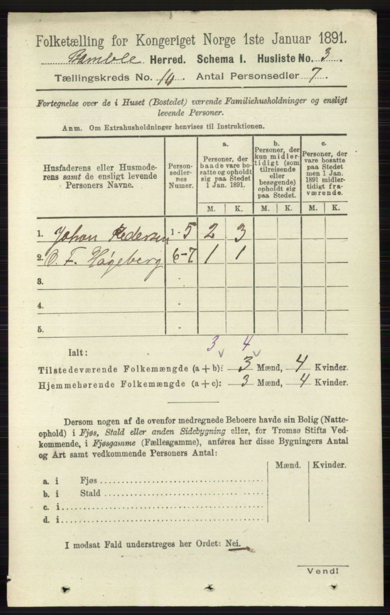 RA, 1891 census for 0814 Bamble, 1891, p. 5705