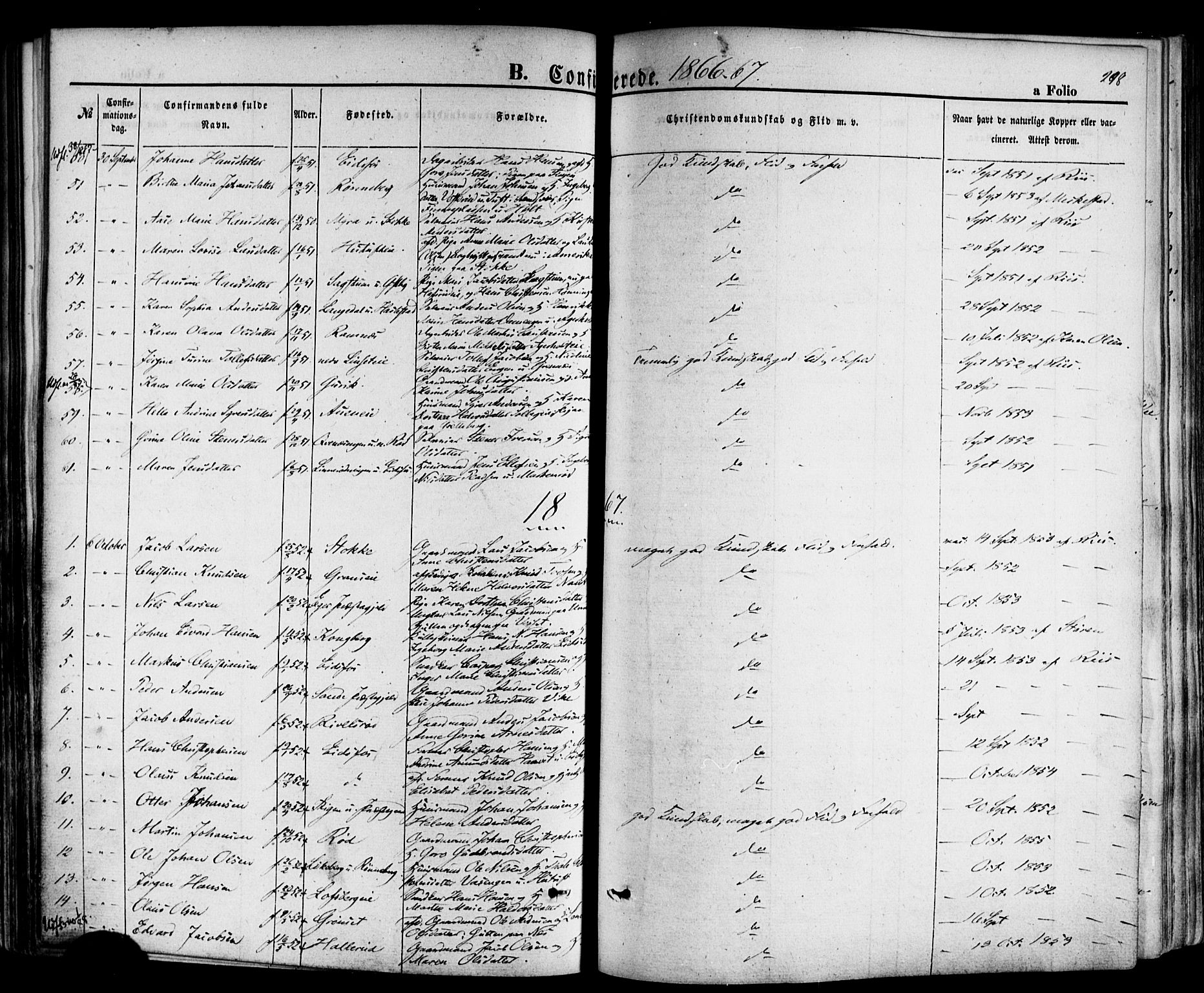 Hof kirkebøker, AV/SAKO-A-64/F/Fa/L0006: Parish register (official) no. I 6, 1851-1877, p. 298