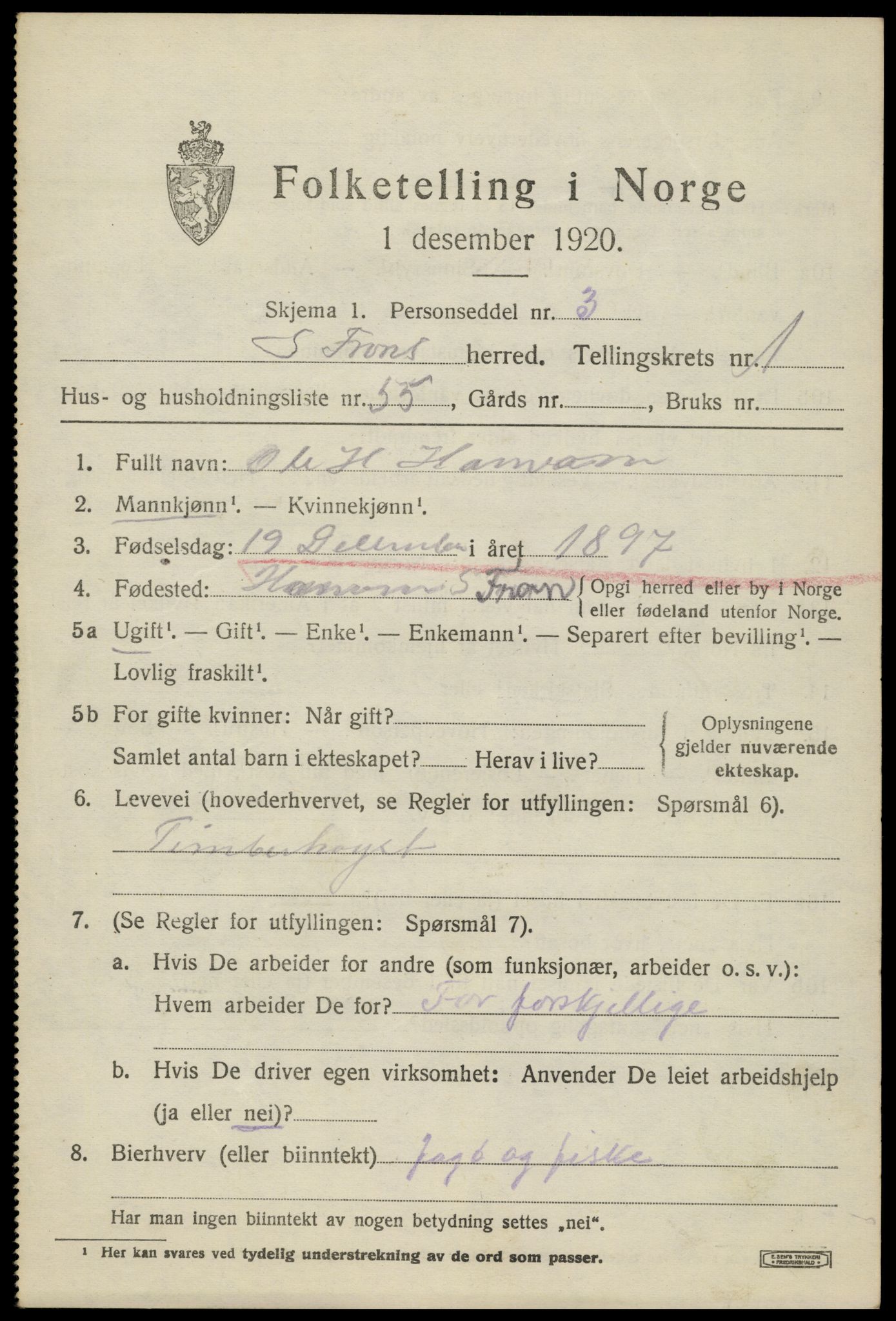SAH, 1920 census for Sør-Fron, 1920, p. 1895