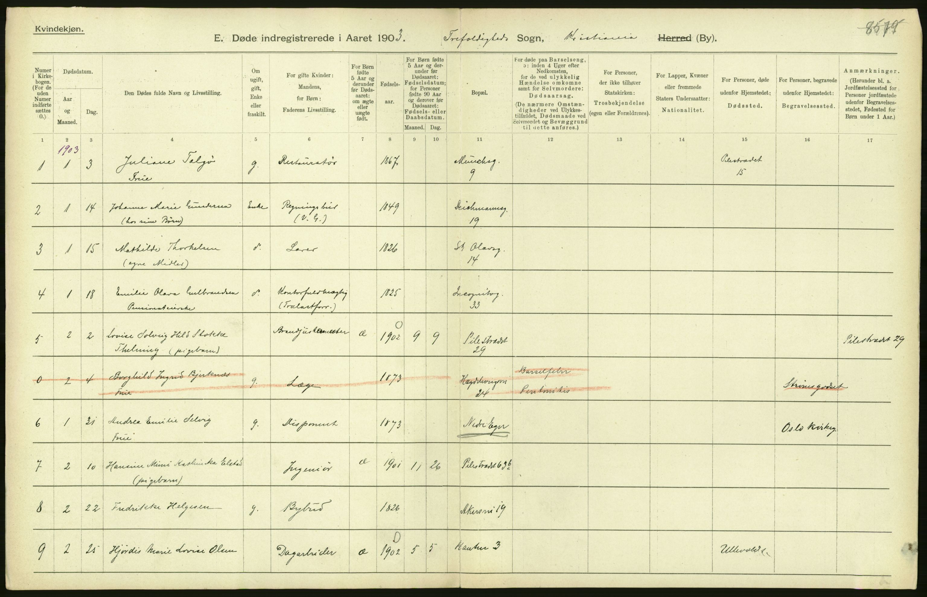 Statistisk sentralbyrå, Sosiodemografiske emner, Befolkning, AV/RA-S-2228/D/Df/Dfa/Dfaa/L0004: Kristiania: Gifte, døde, 1903, p. 152