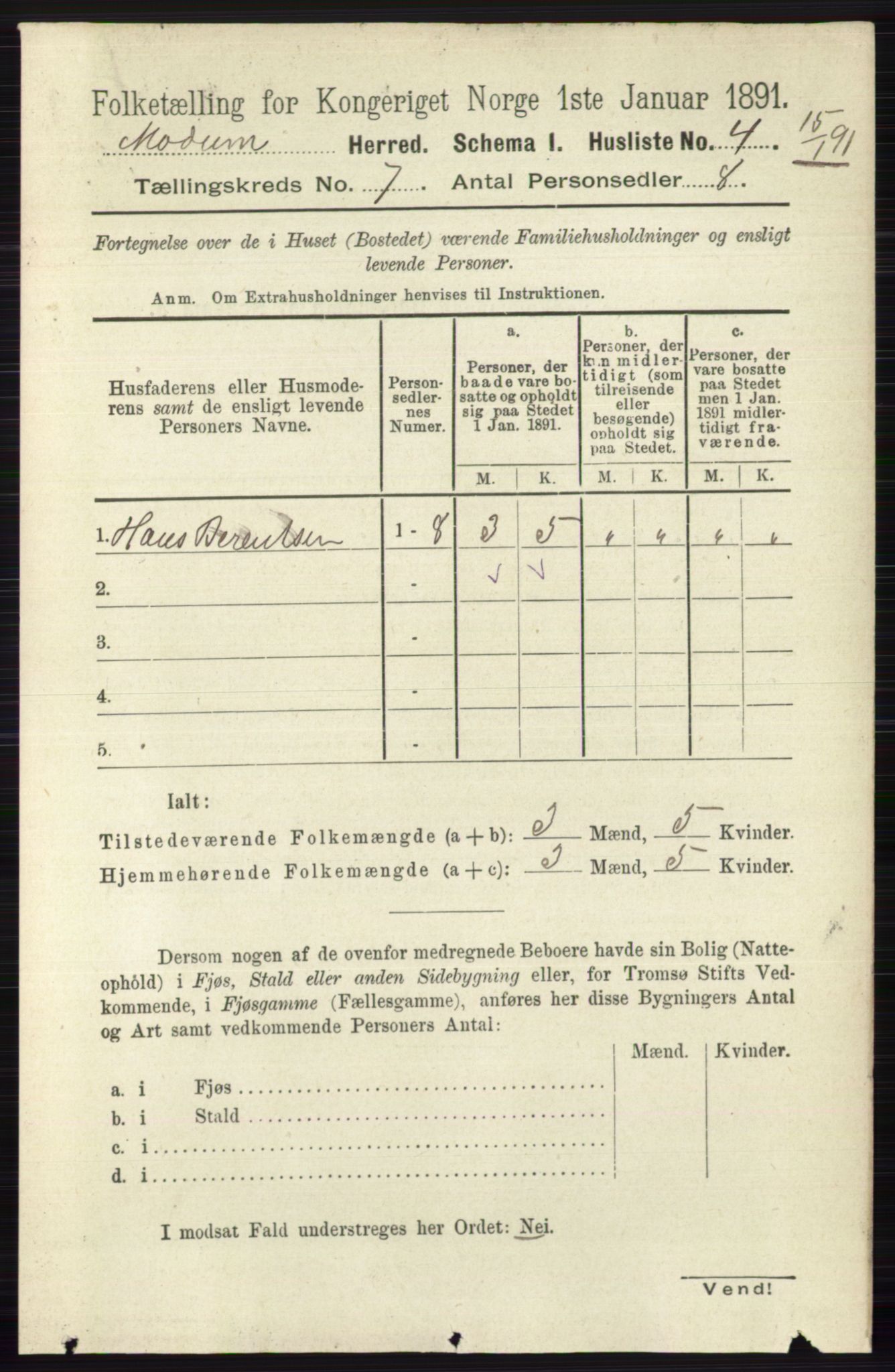 RA, 1891 census for 0623 Modum, 1891, p. 2721