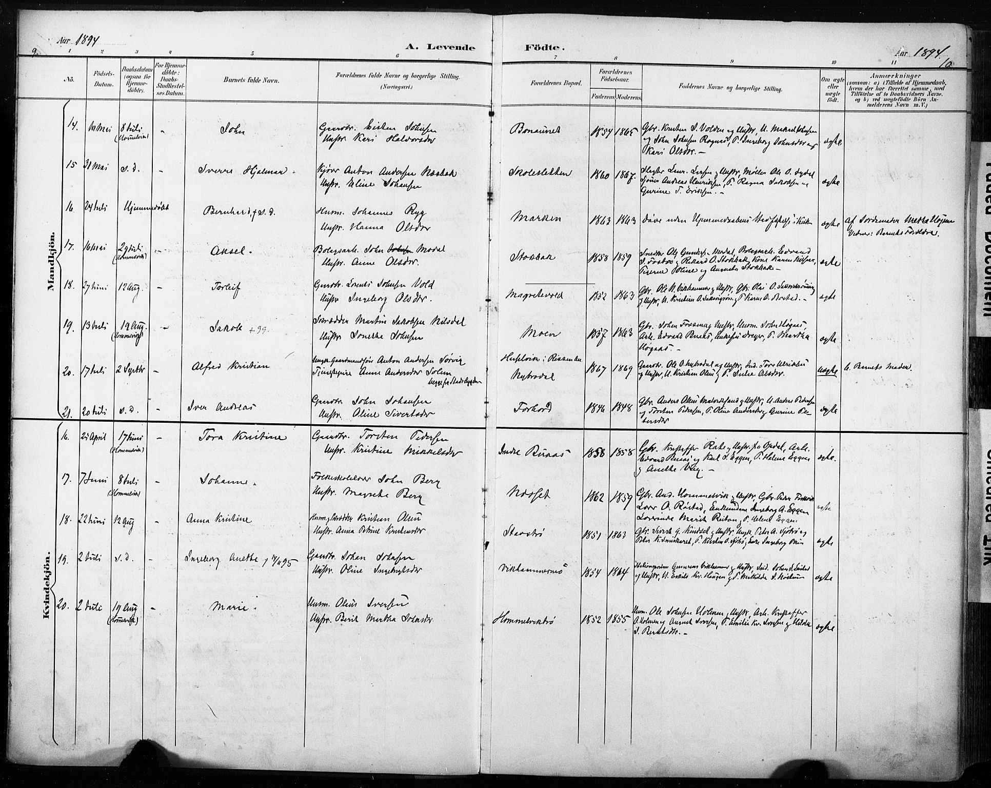 Ministerialprotokoller, klokkerbøker og fødselsregistre - Sør-Trøndelag, AV/SAT-A-1456/616/L0411: Parish register (official) no. 616A08, 1894-1906, p. 9-10