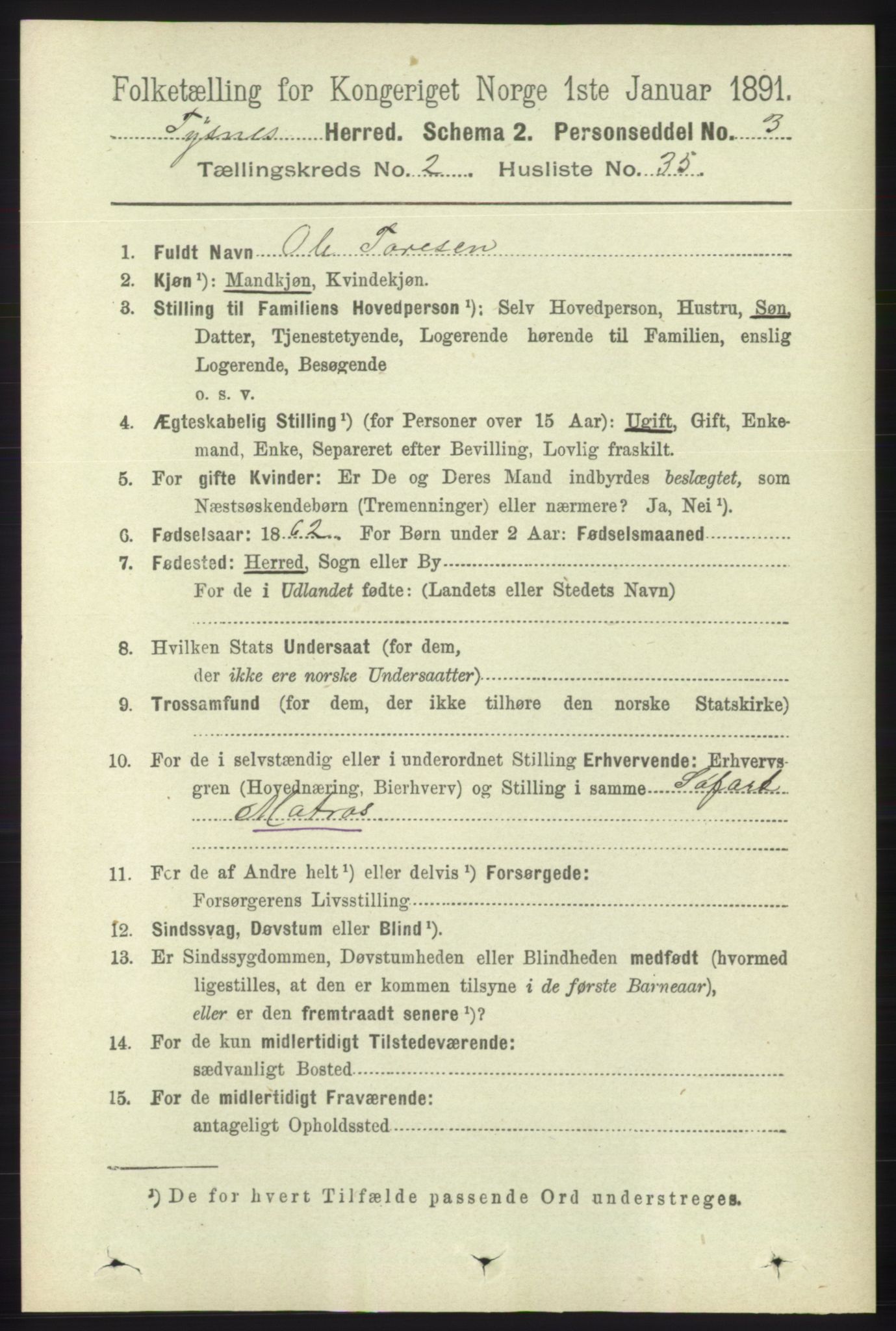 RA, 1891 census for 1223 Tysnes, 1891, p. 644