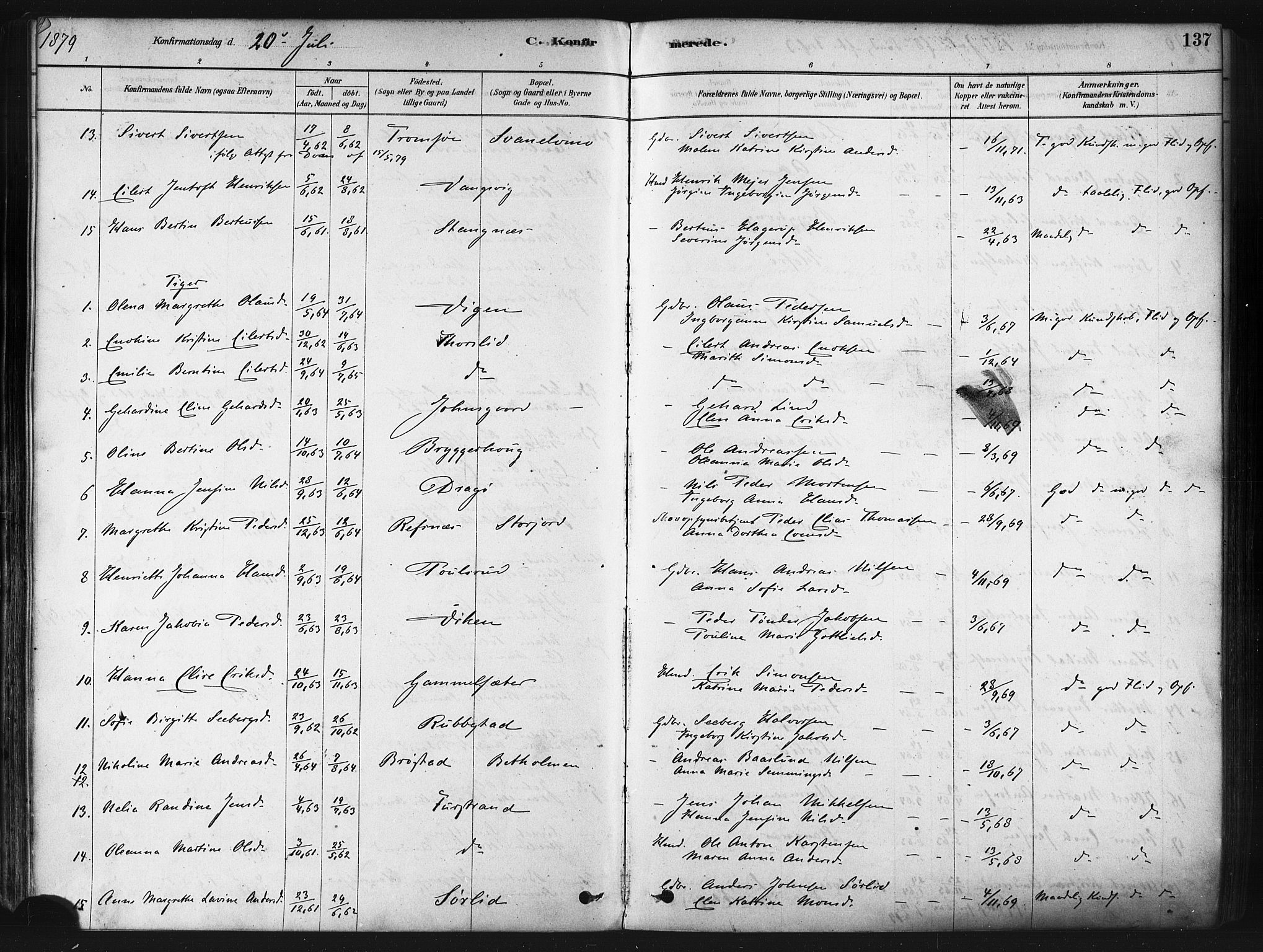 Tranøy sokneprestkontor, SATØ/S-1313/I/Ia/Iaa/L0009kirke: Parish register (official) no. 9, 1878-1904, p. 137