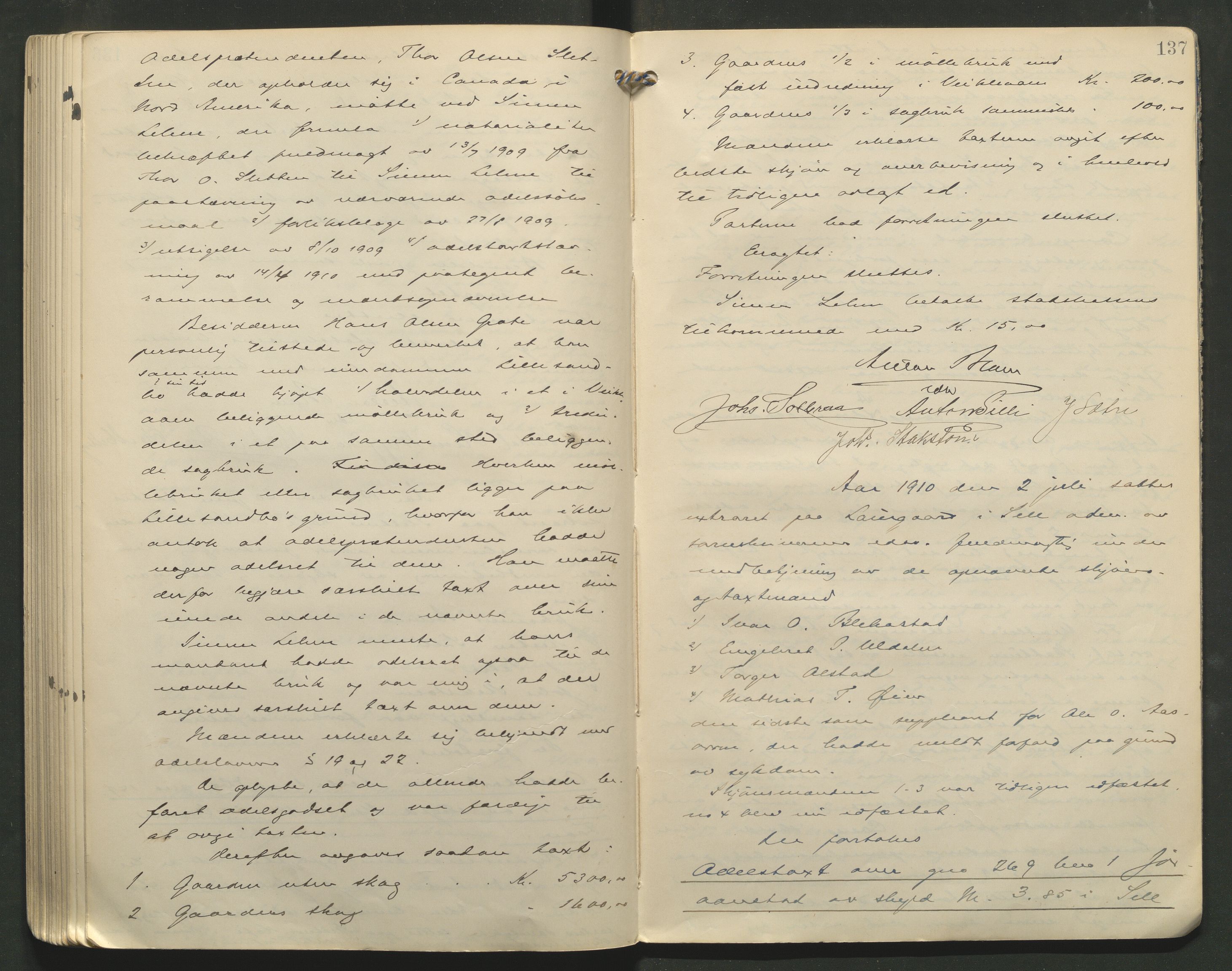 Nord-Gudbrandsdal tingrett, AV/SAH-TING-002/G/Gc/Gcb/L0007: Ekstrarettsprotokoll for åstedssaker, 1906-1910, p. 137