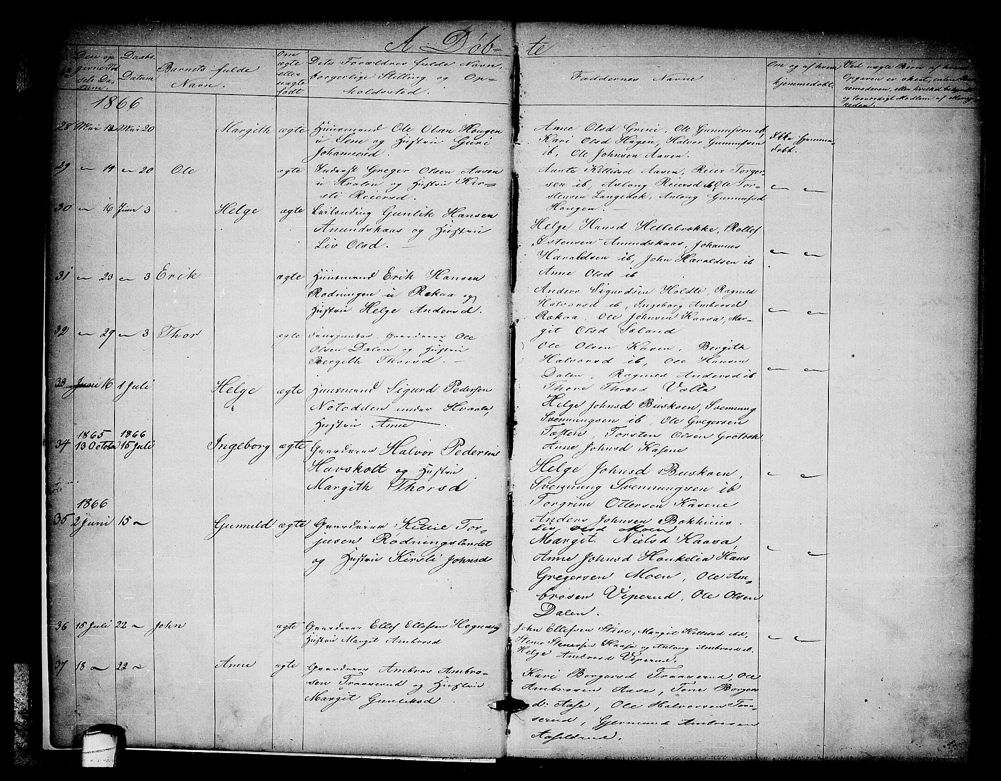 Heddal kirkebøker, SAKO/A-268/G/Ga/L0001: Parish register (copy) no. I 1, 1866-1878, p. 6-7