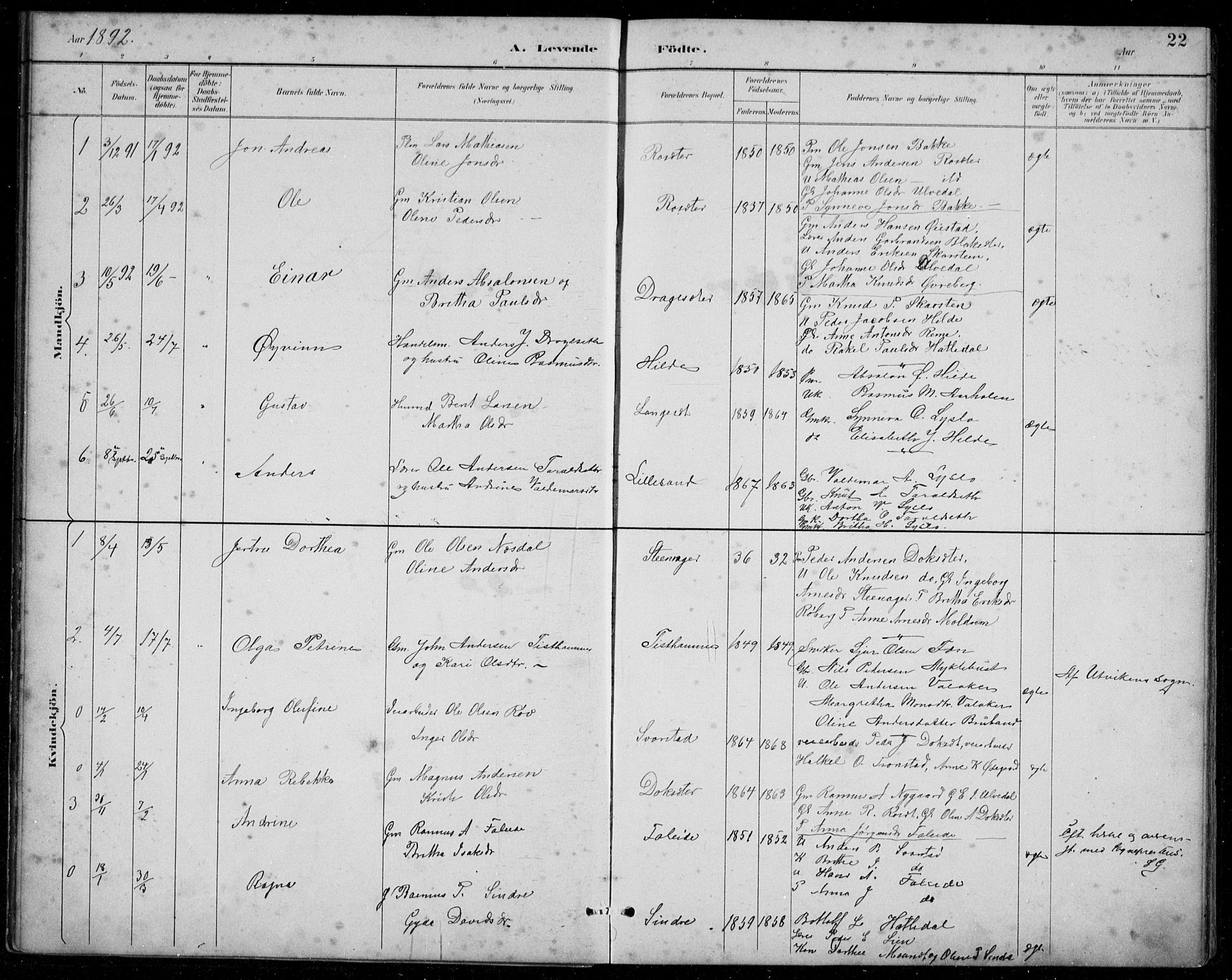 Innvik sokneprestembete, AV/SAB-A-80501: Parish register (copy) no. A 3, 1886-1912, p. 22