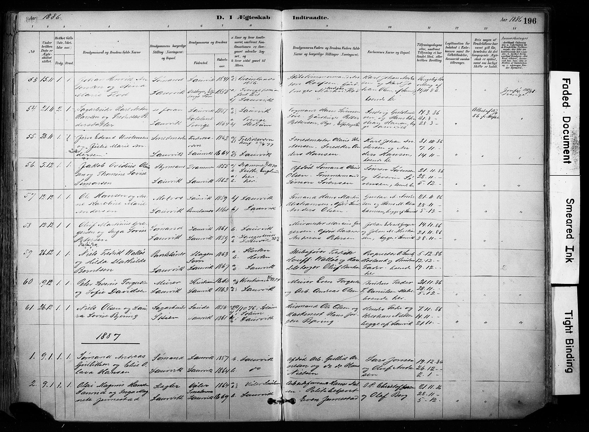 Larvik kirkebøker, SAKO/A-352/F/Fa/L0008: Parish register (official) no. I 8, 1884-1902, p. 196