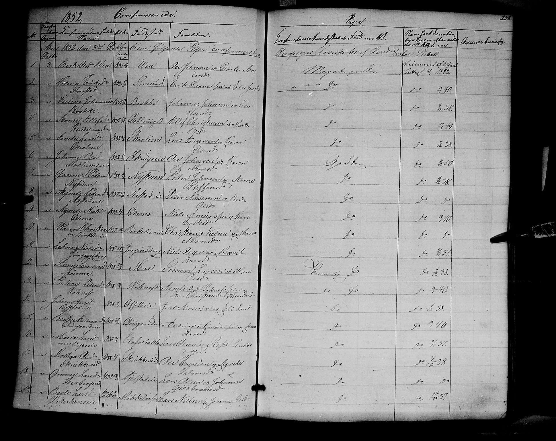 Ringsaker prestekontor, AV/SAH-PREST-014/K/Ka/L0009: Parish register (official) no. 9, 1850-1860, p. 238