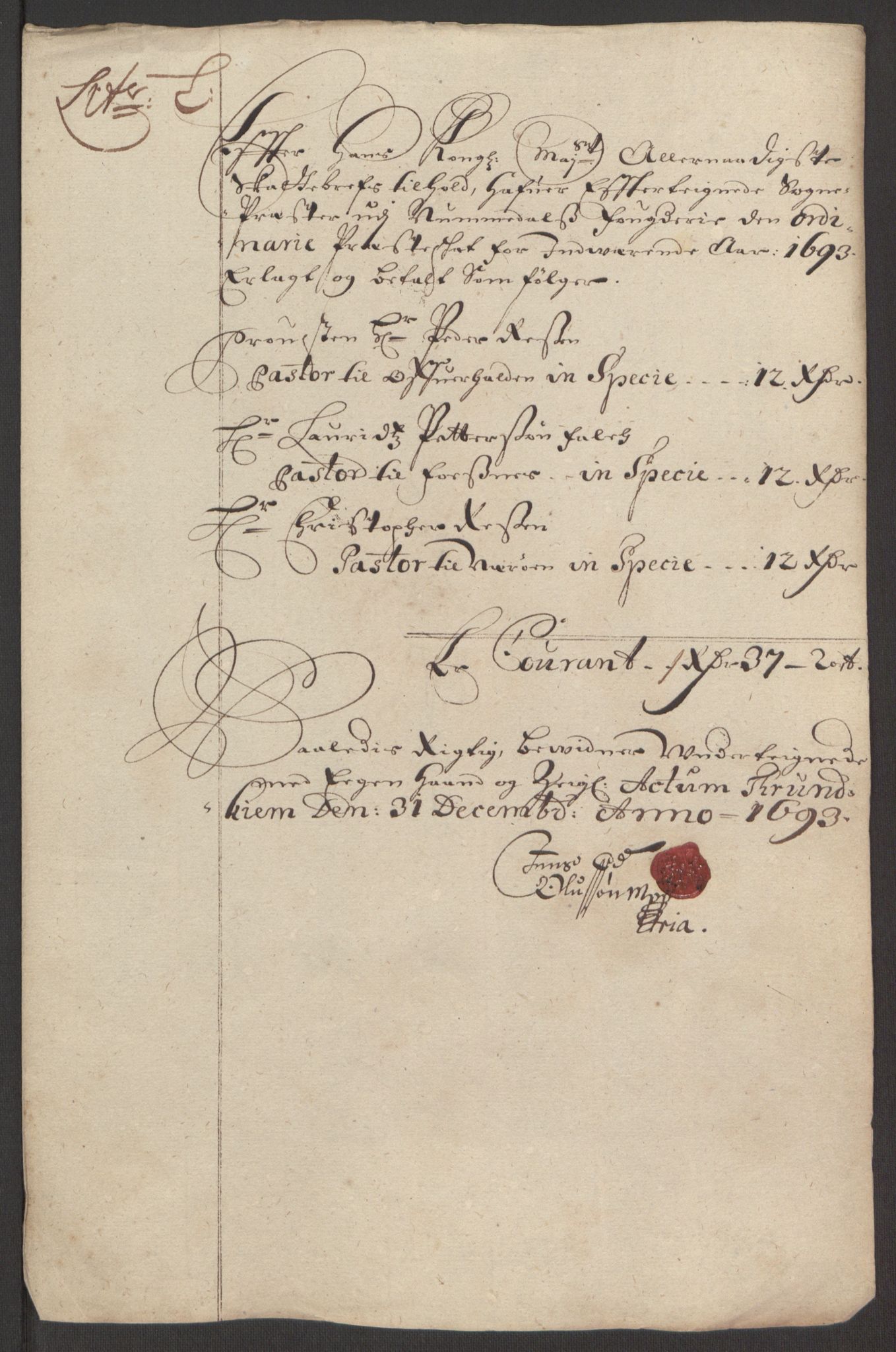 Rentekammeret inntil 1814, Reviderte regnskaper, Fogderegnskap, RA/EA-4092/R64/L4424: Fogderegnskap Namdal, 1692-1695, p. 305