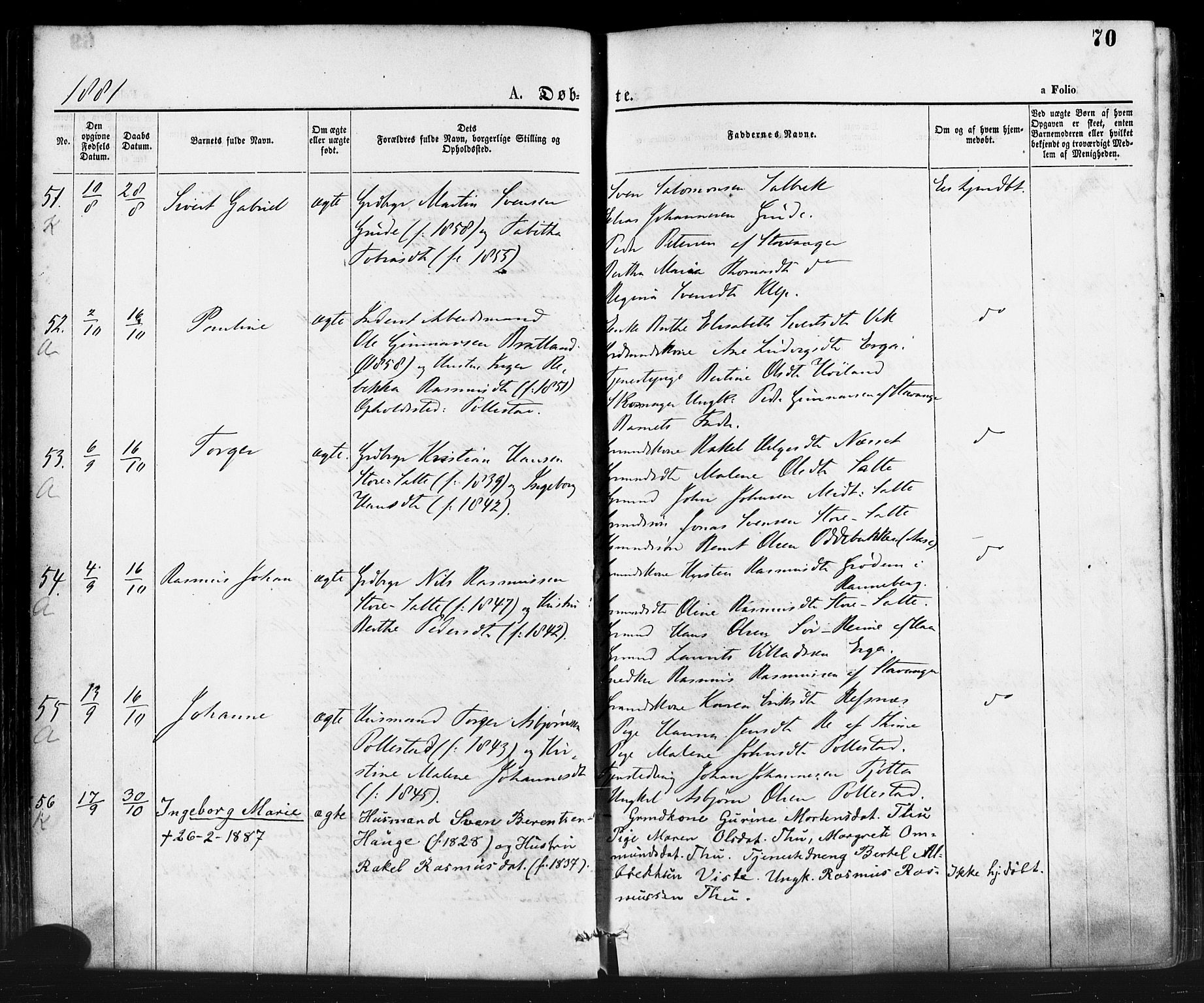 Klepp sokneprestkontor, AV/SAST-A-101803/001/3/30BA/L0006: Parish register (official) no. A 6, 1871-1885, p. 70