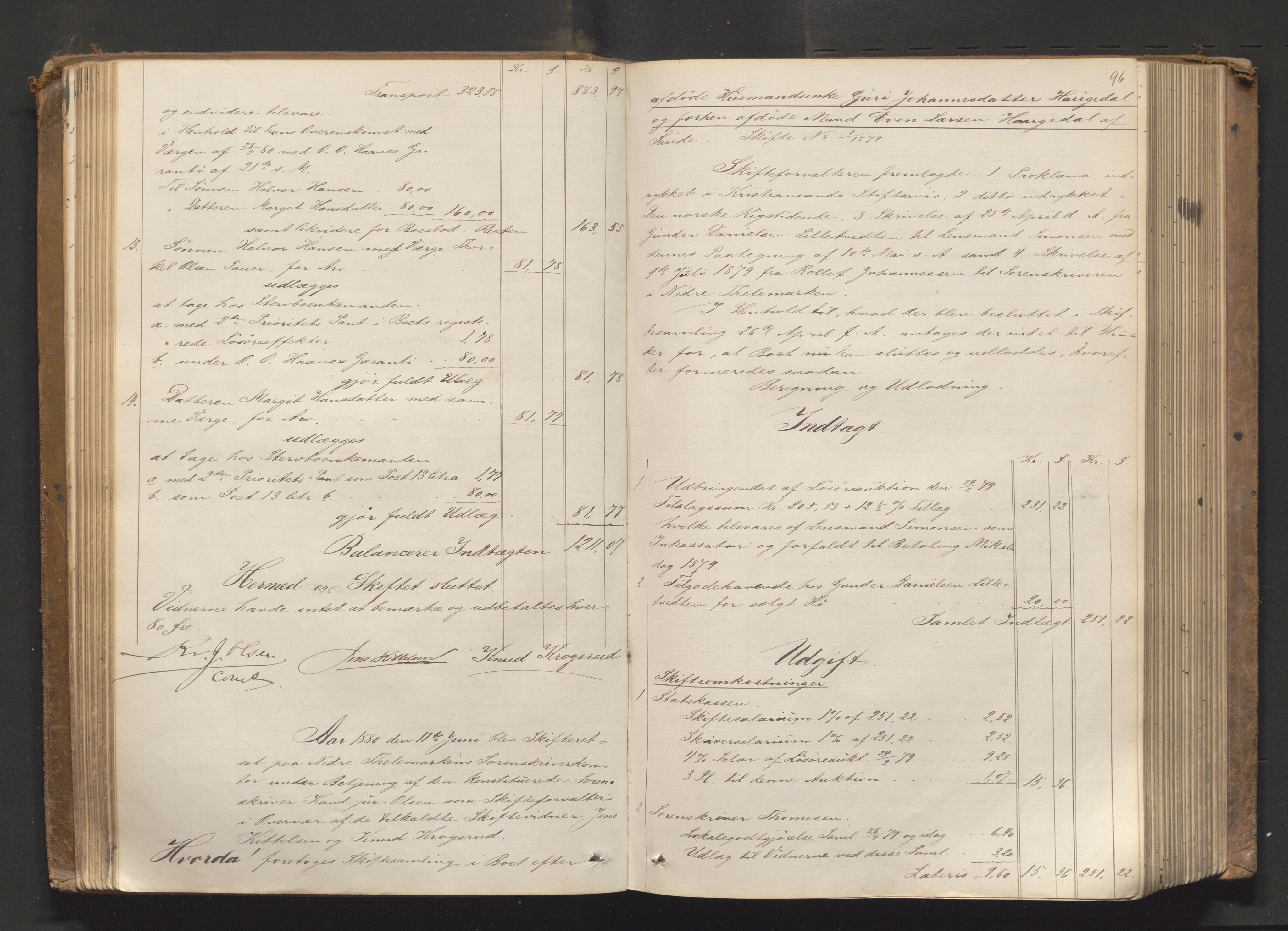 Nedre Telemark sorenskriveri, AV/SAKO-A-135/H/Hb/Hbe/L0003: Skifteutlodningsprotokoll, 1878-1892, p. 95b-96a