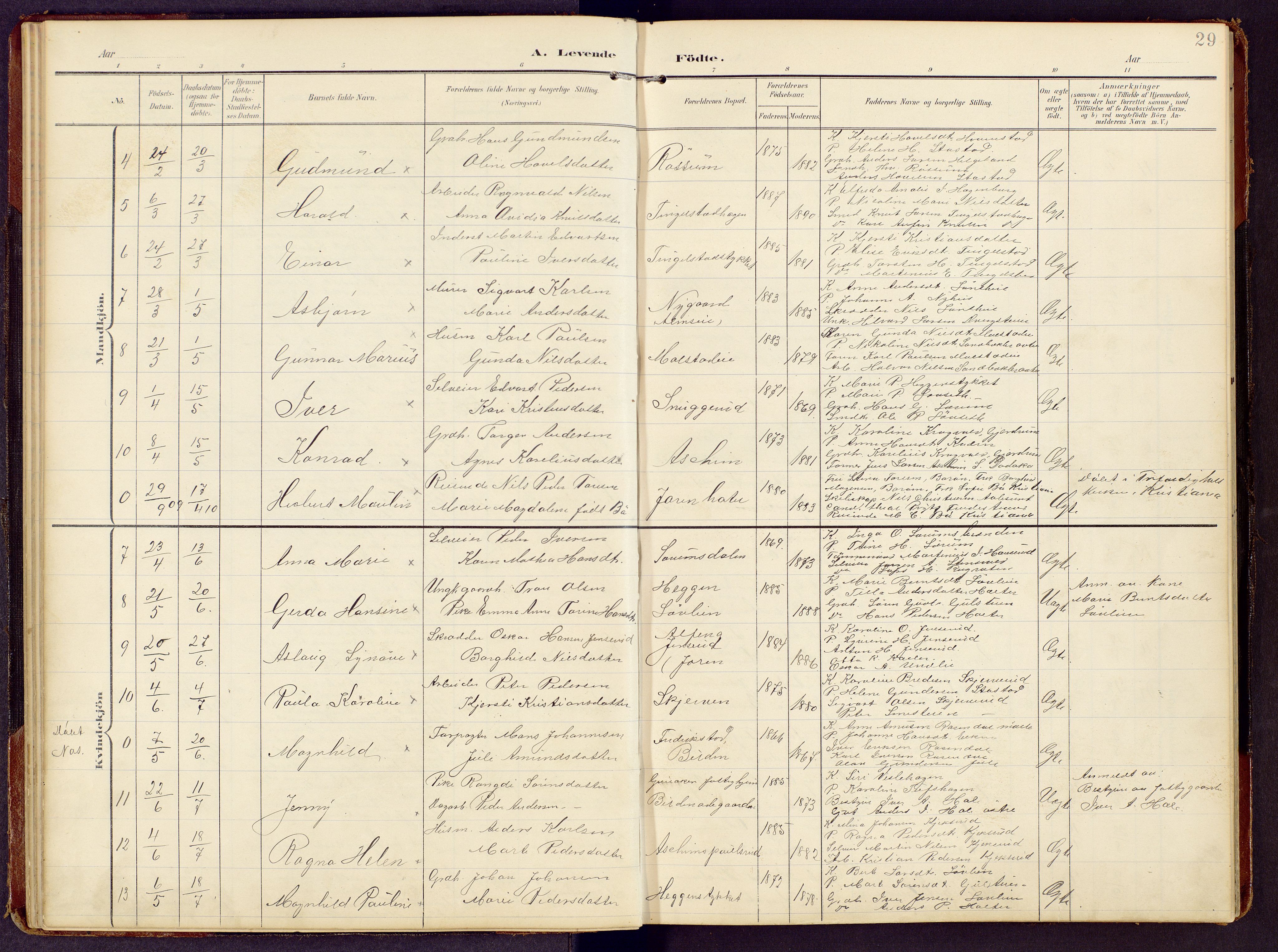 Brandbu prestekontor, SAH/PREST-114/H/Ha/Hab/L0009: Parish register (copy) no. 9, 1903-1916, p. 29