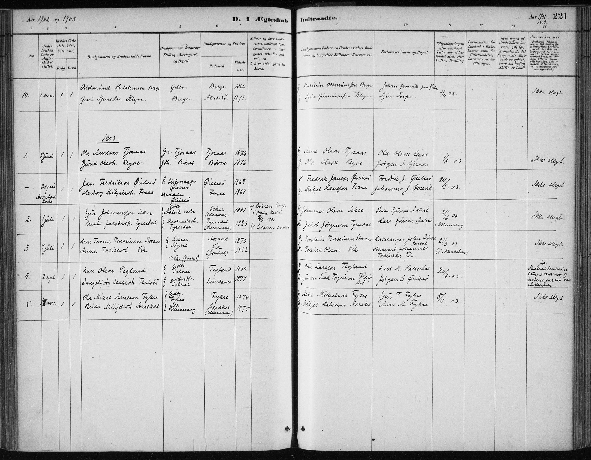 Kvam sokneprestembete, SAB/A-76201/H/Haa: Parish register (official) no. C  1, 1880-1906, p. 221