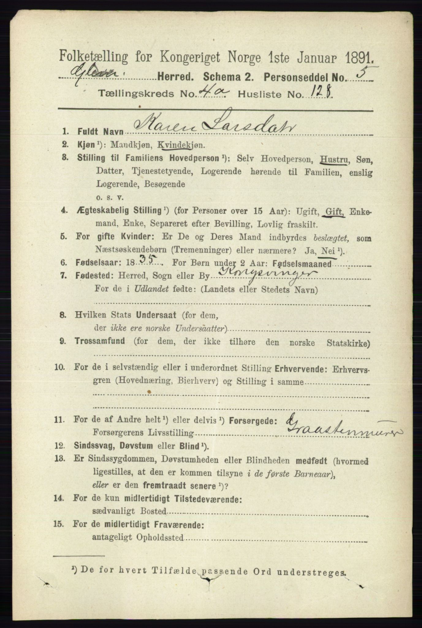 RA, 1891 census for 0132 Glemmen, 1891, p. 4731