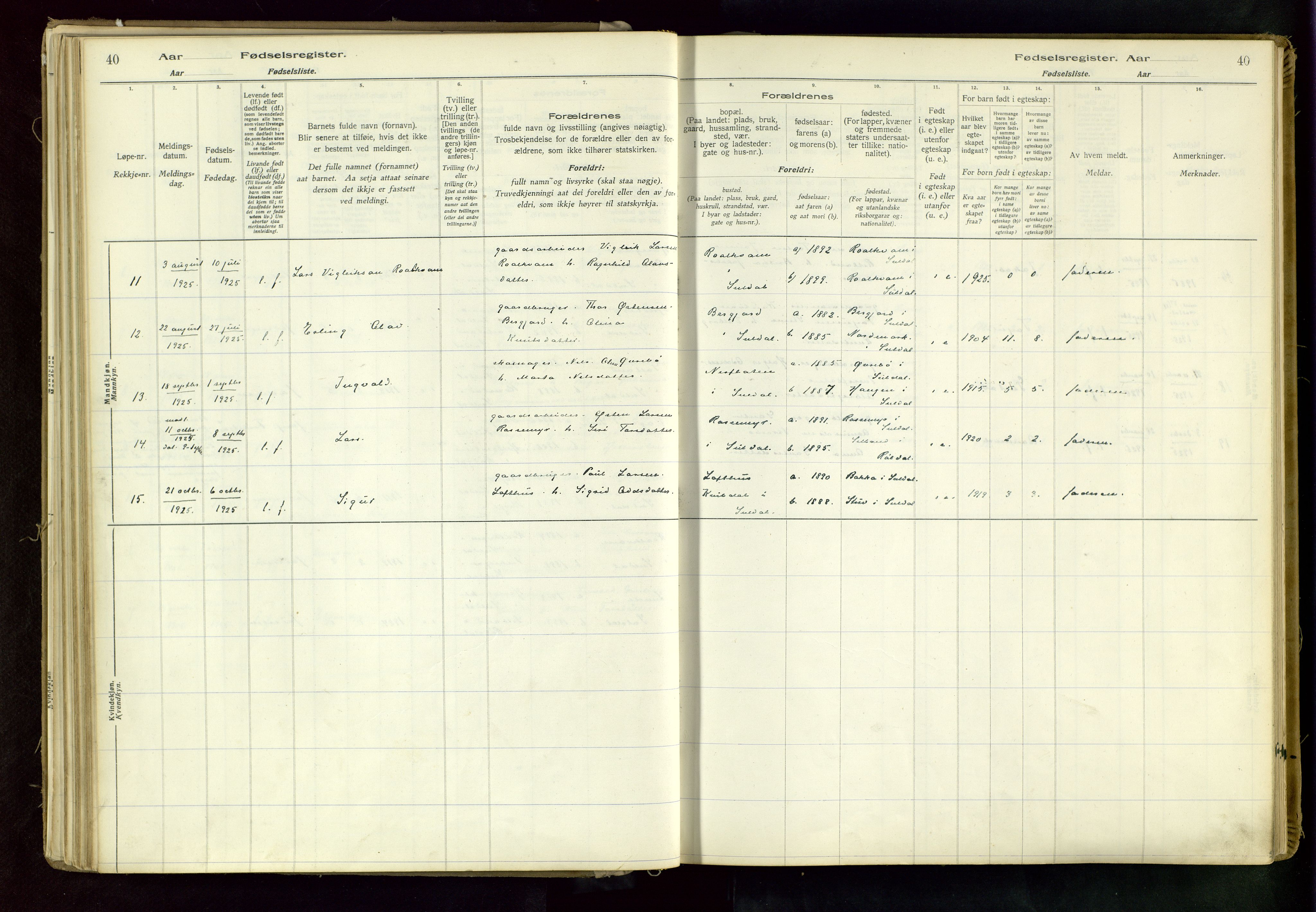 Suldal sokneprestkontor, AV/SAST-A-101845/03/A/L0002: Birth register no. 2, 1916-1982, p. 40