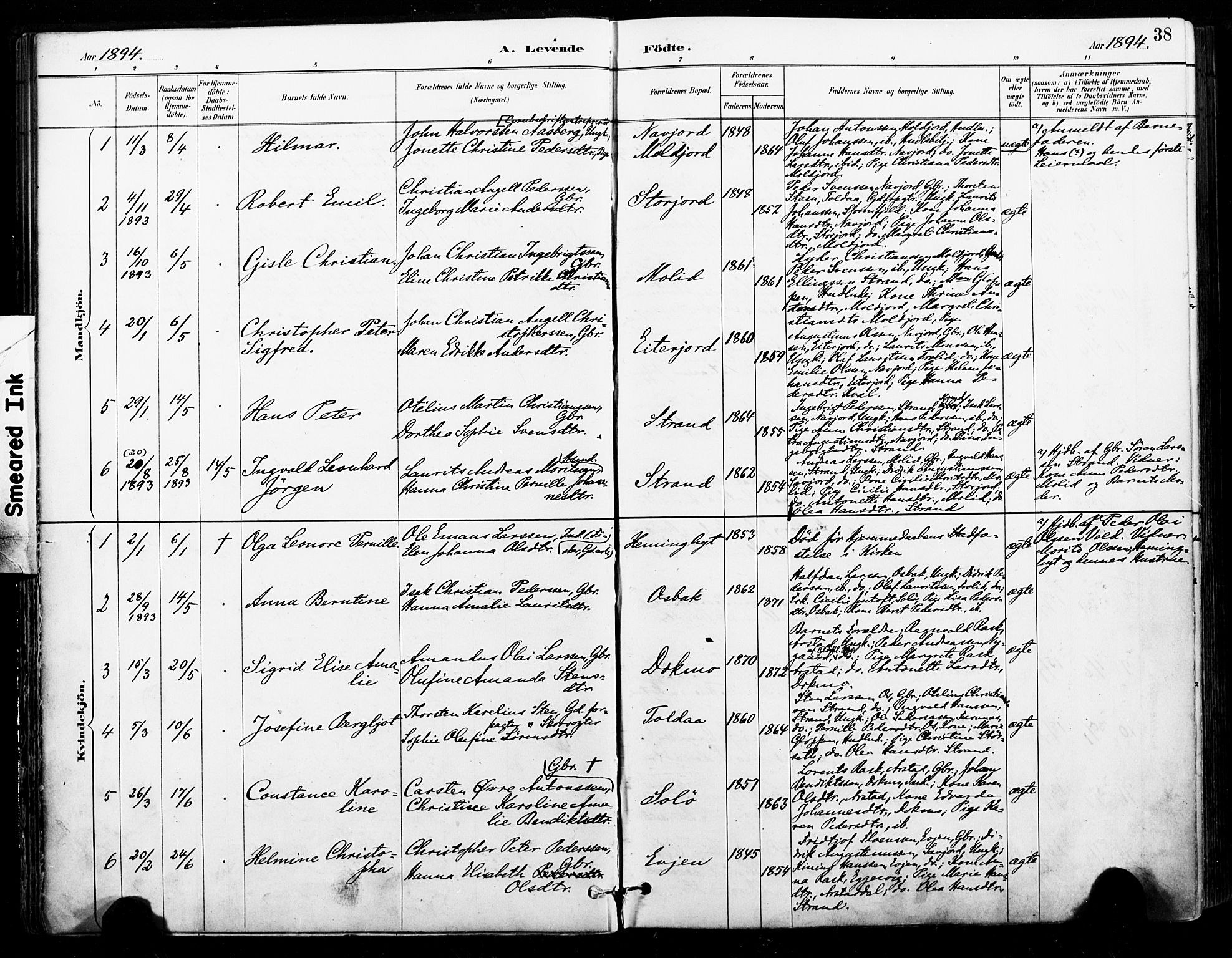 Ministerialprotokoller, klokkerbøker og fødselsregistre - Nordland, AV/SAT-A-1459/846/L0646: Parish register (official) no. 846A04, 1887-1901, p. 38