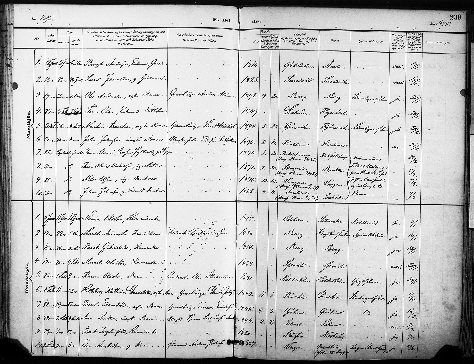 Ministerialprotokoller, klokkerbøker og fødselsregistre - Sør-Trøndelag, SAT/A-1456/630/L0497: Parish register (official) no. 630A10, 1896-1910, p. 239