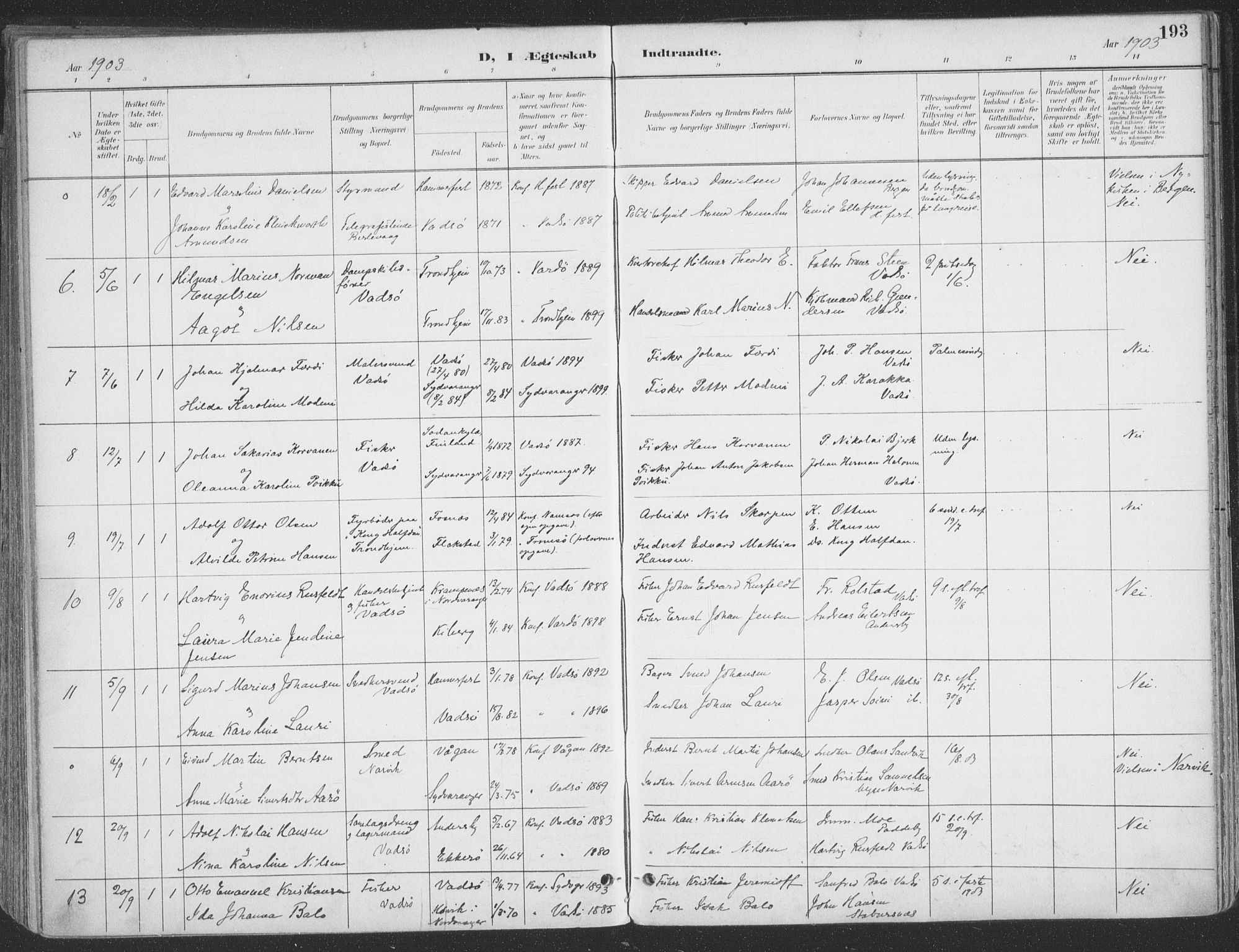 Vadsø sokneprestkontor, SATØ/S-1325/H/Ha/L0007kirke: Parish register (official) no. 7, 1896-1916, p. 193
