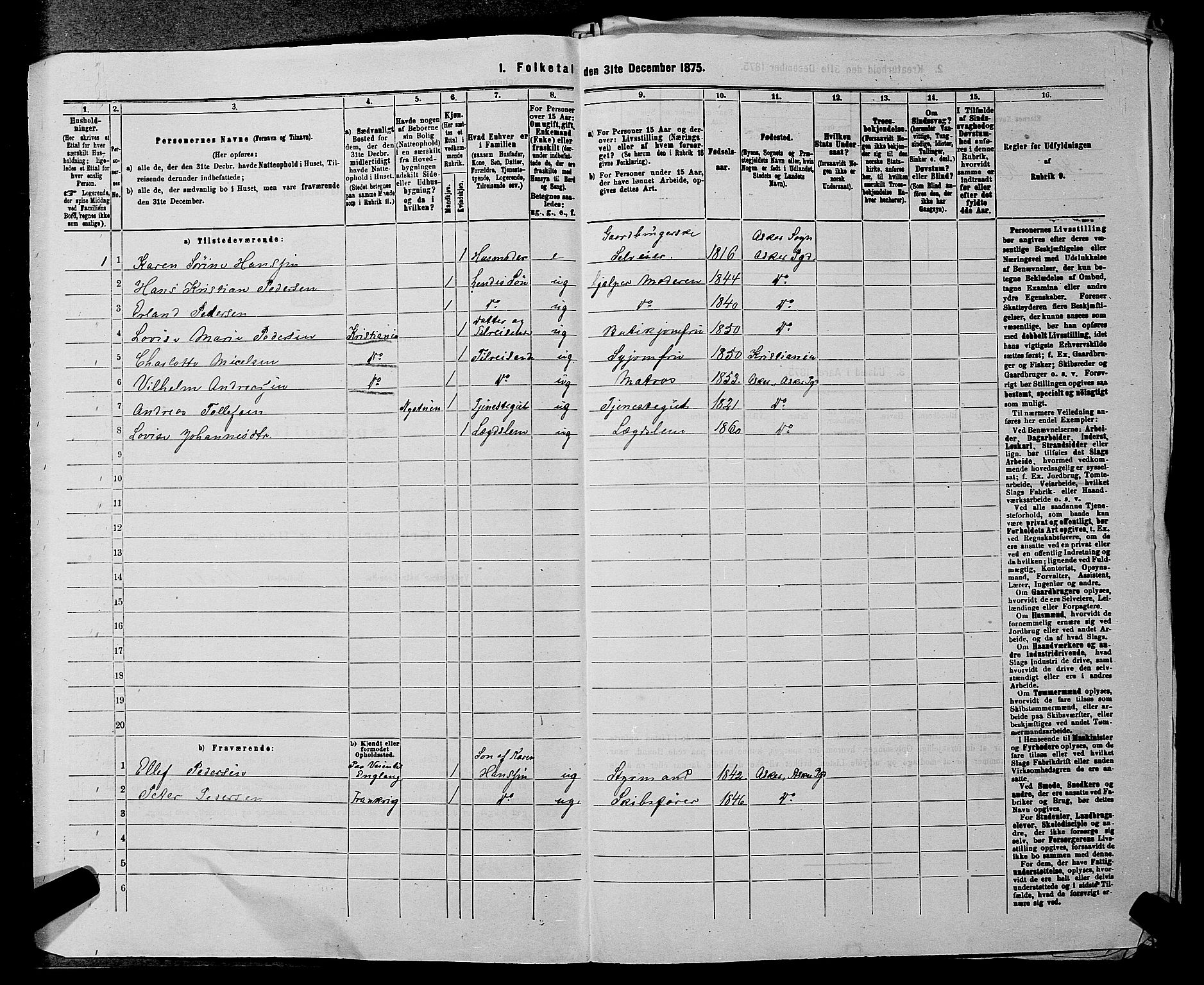 RA, 1875 census for 0220P Asker, 1875, p. 485