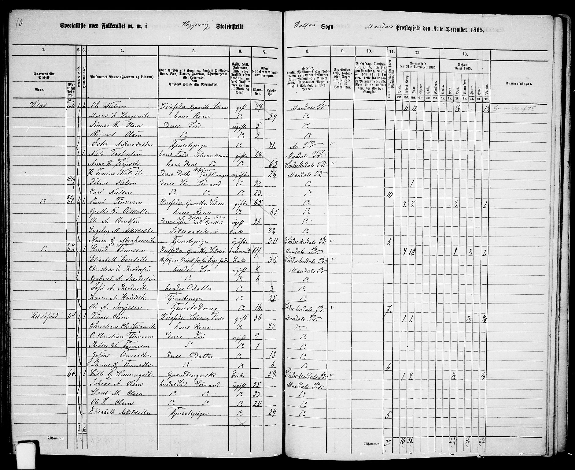 RA, 1865 census for Mandal/Halse og Harkmark, 1865, p. 106