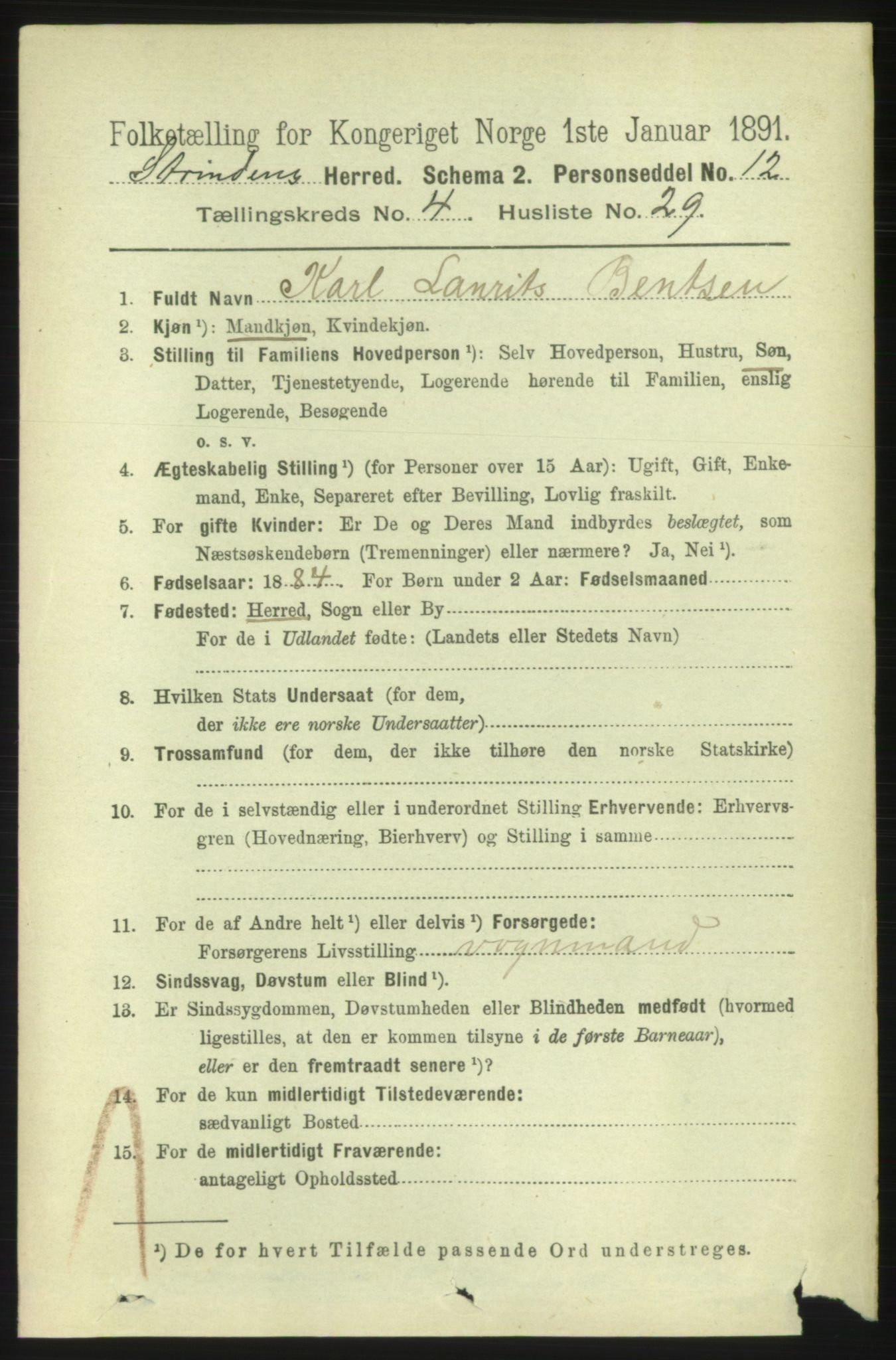 RA, 1891 census for 1660 Strinda, 1891, p. 4142