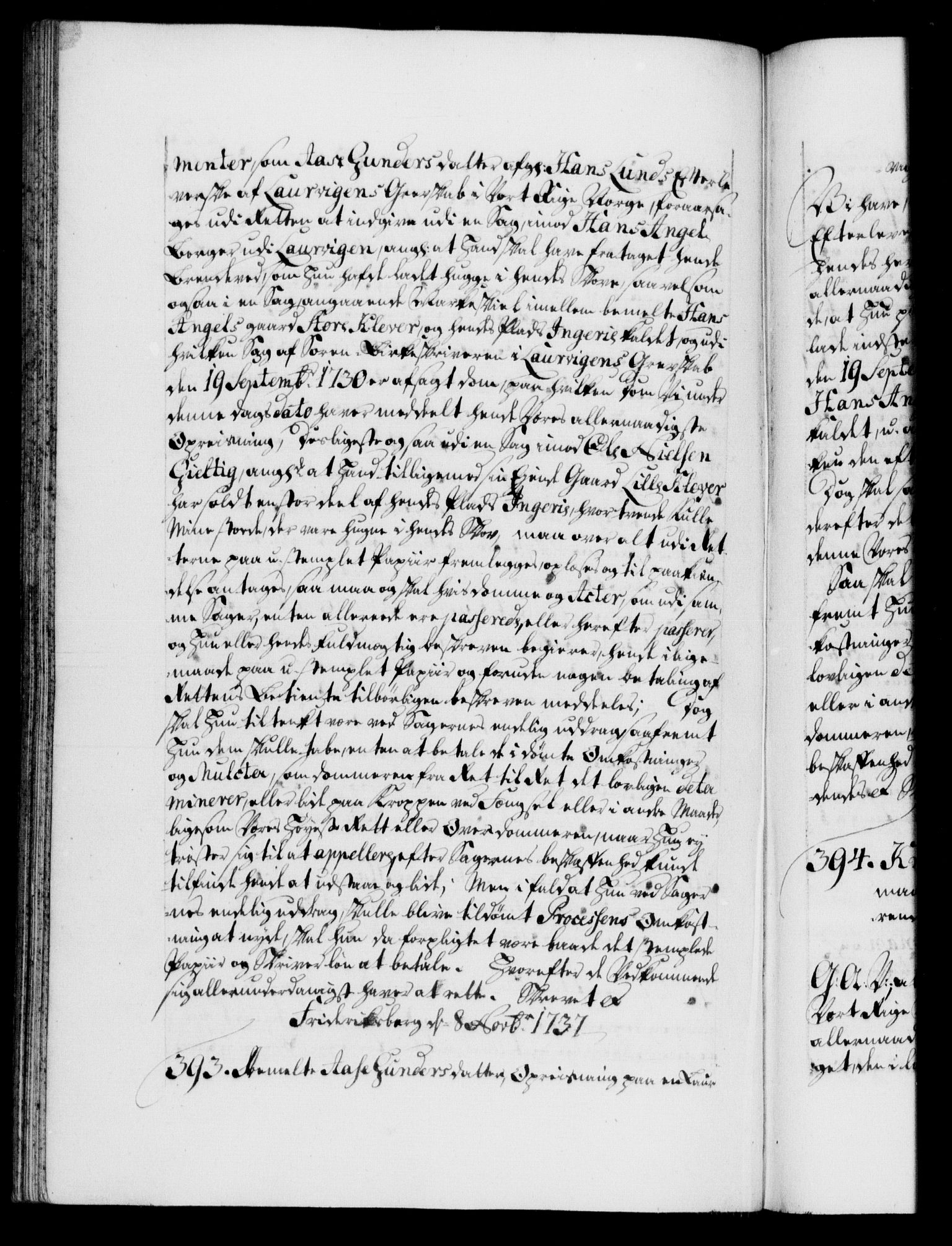 Danske Kanselli 1572-1799, RA/EA-3023/F/Fc/Fca/Fcaa/L0030: Norske registre, 1737-1738, p. 223b