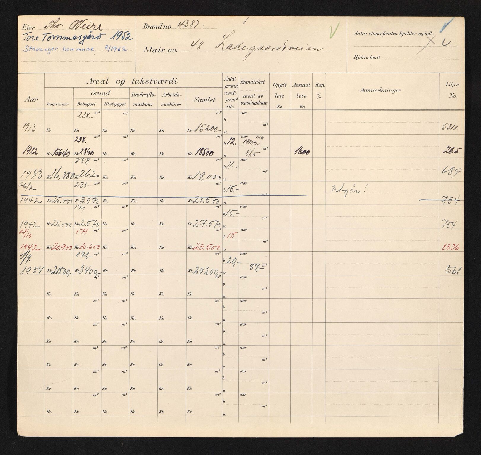 Stavanger kommune. Skattetakstvesenet, BYST/A-0440/F/Fa/Faa/L0027/0003: Skattetakstkort / Lagårdsveien 46 - 62