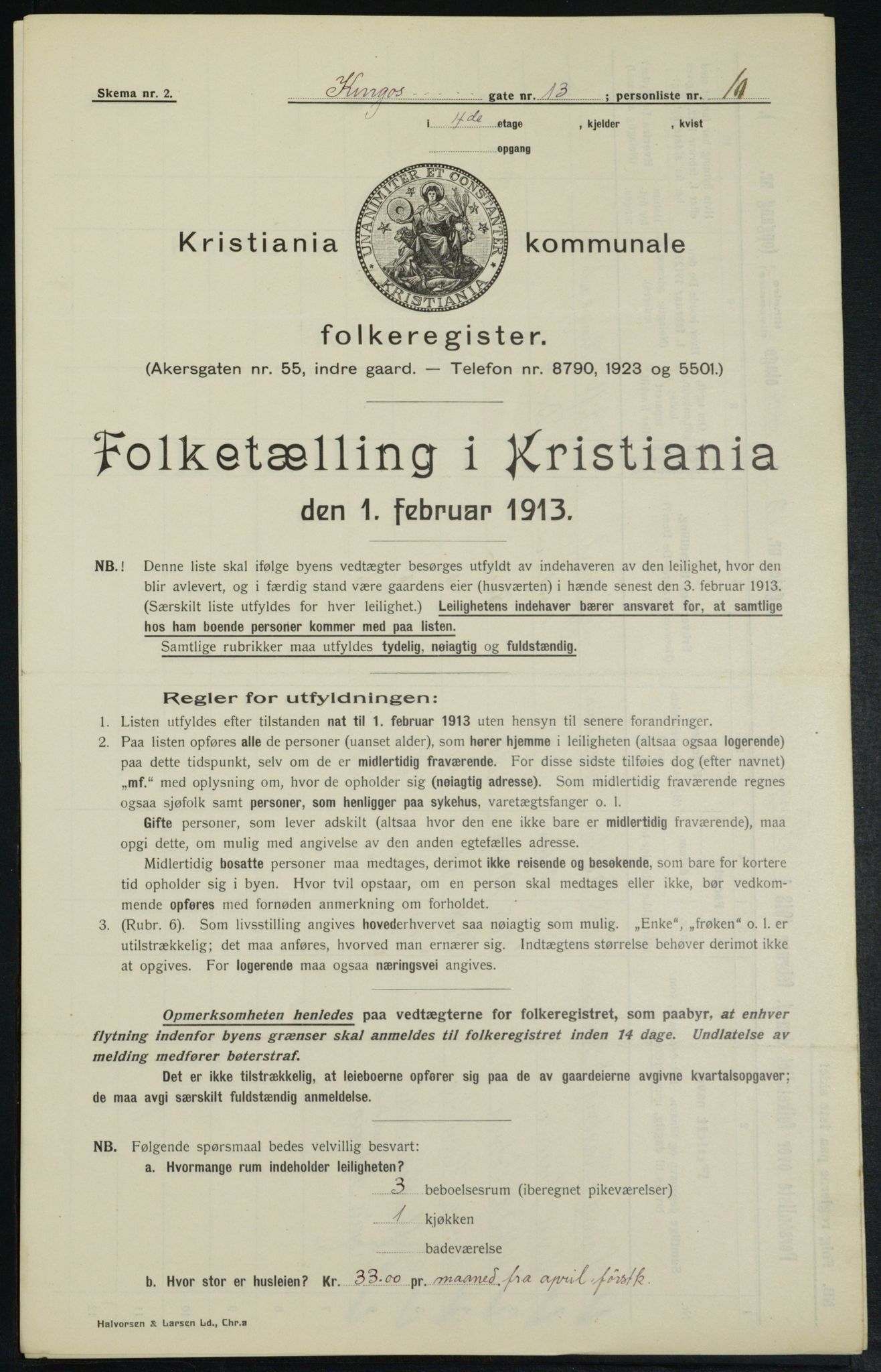 OBA, Municipal Census 1913 for Kristiania, 1913, p. 49454