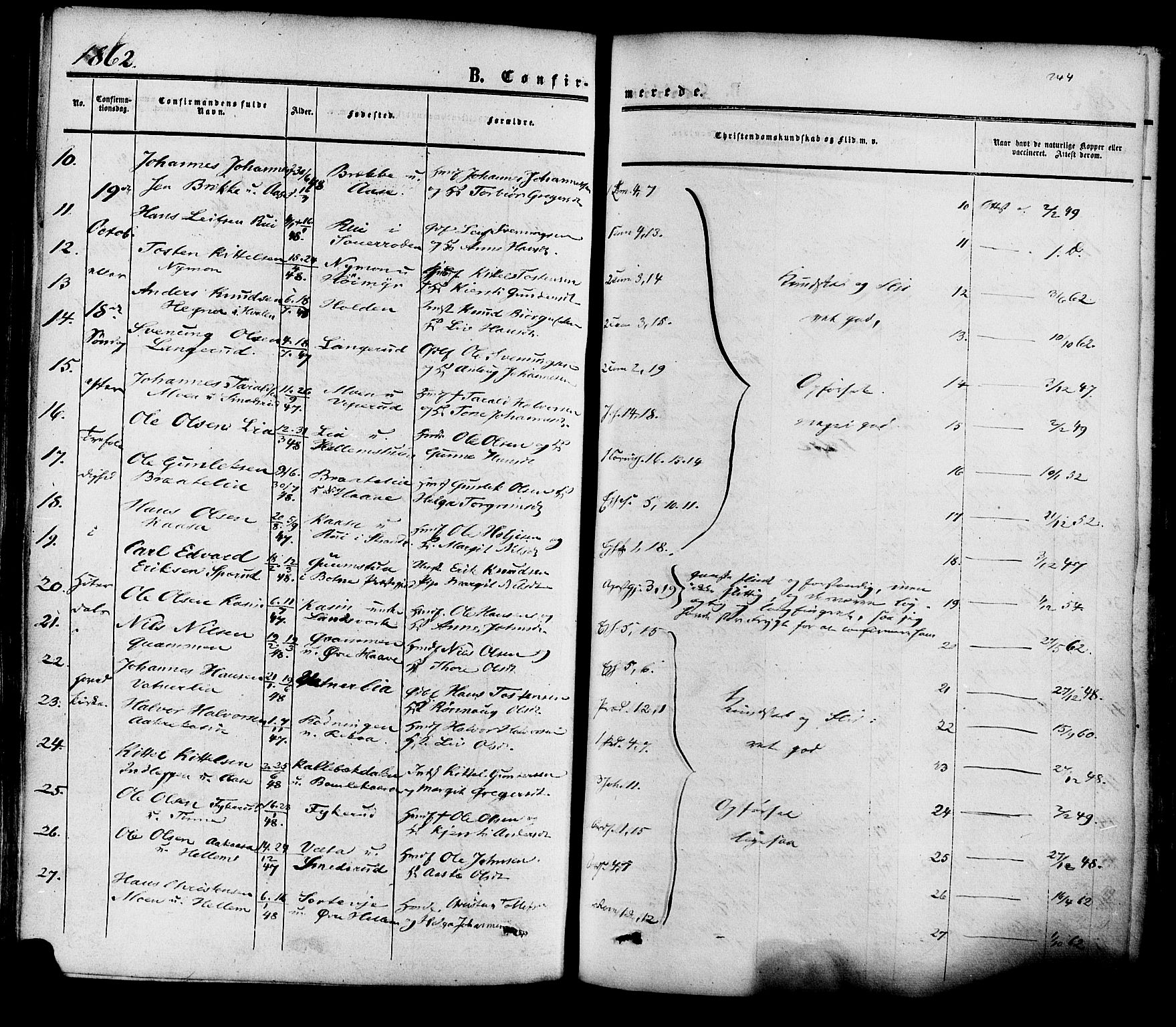 Heddal kirkebøker, AV/SAKO-A-268/F/Fa/L0007: Parish register (official) no. I 7, 1855-1877, p. 244