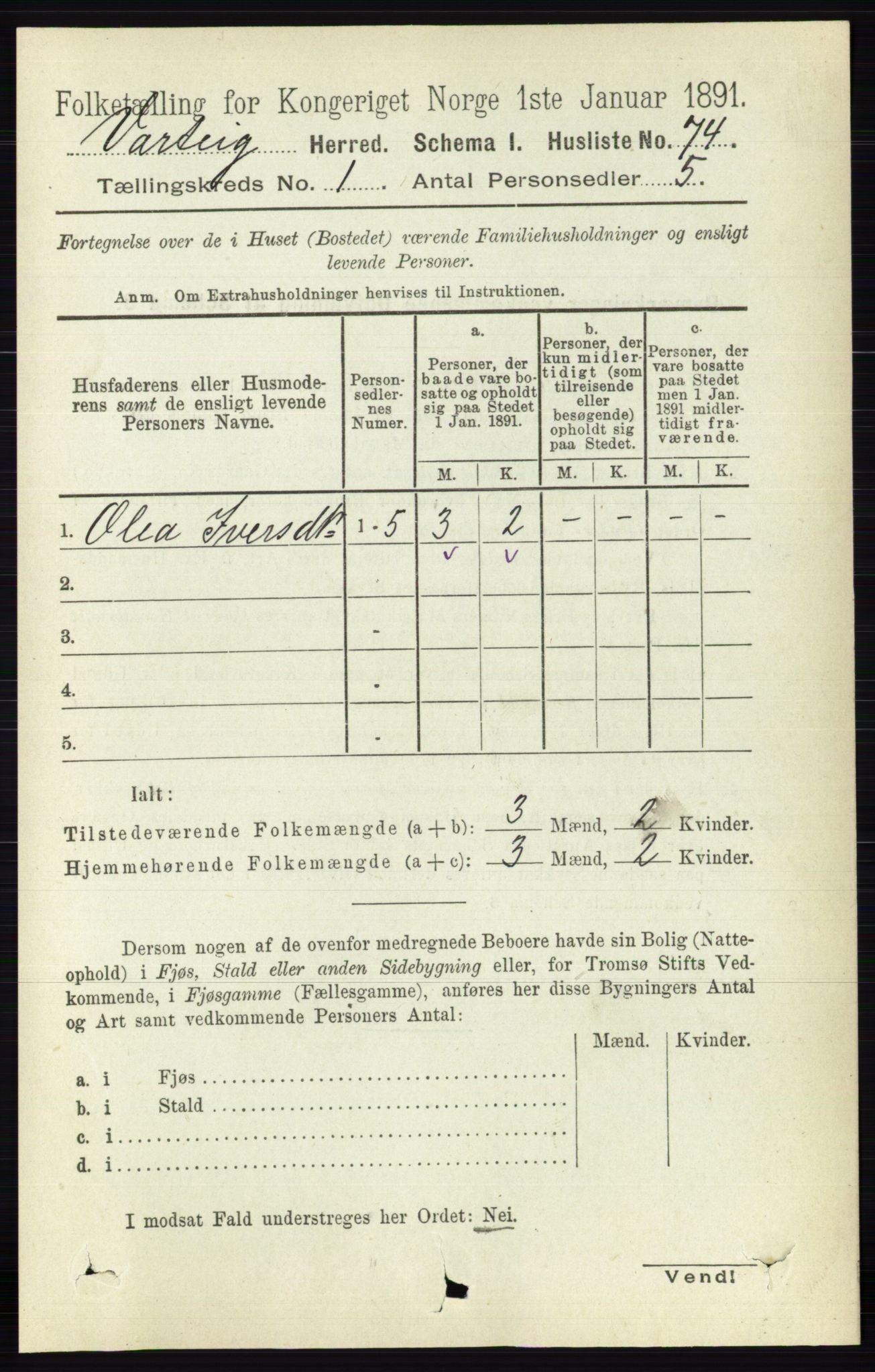 RA, 1891 census for 0114 Varteig, 1891, p. 89