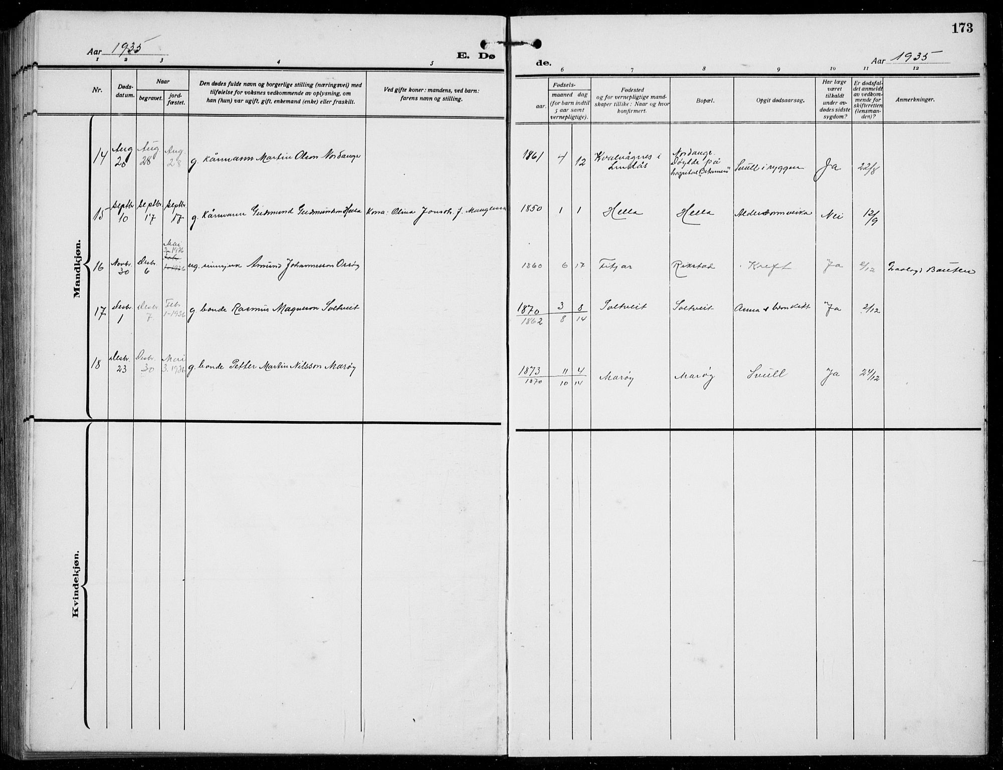 Manger sokneprestembete, AV/SAB-A-76801/H/Hab: Parish register (copy) no. B  5, 1922-1938, p. 173