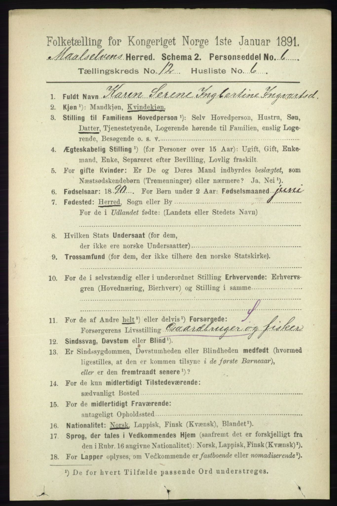 RA, 1891 census for 1924 Målselv, 1891, p. 3832