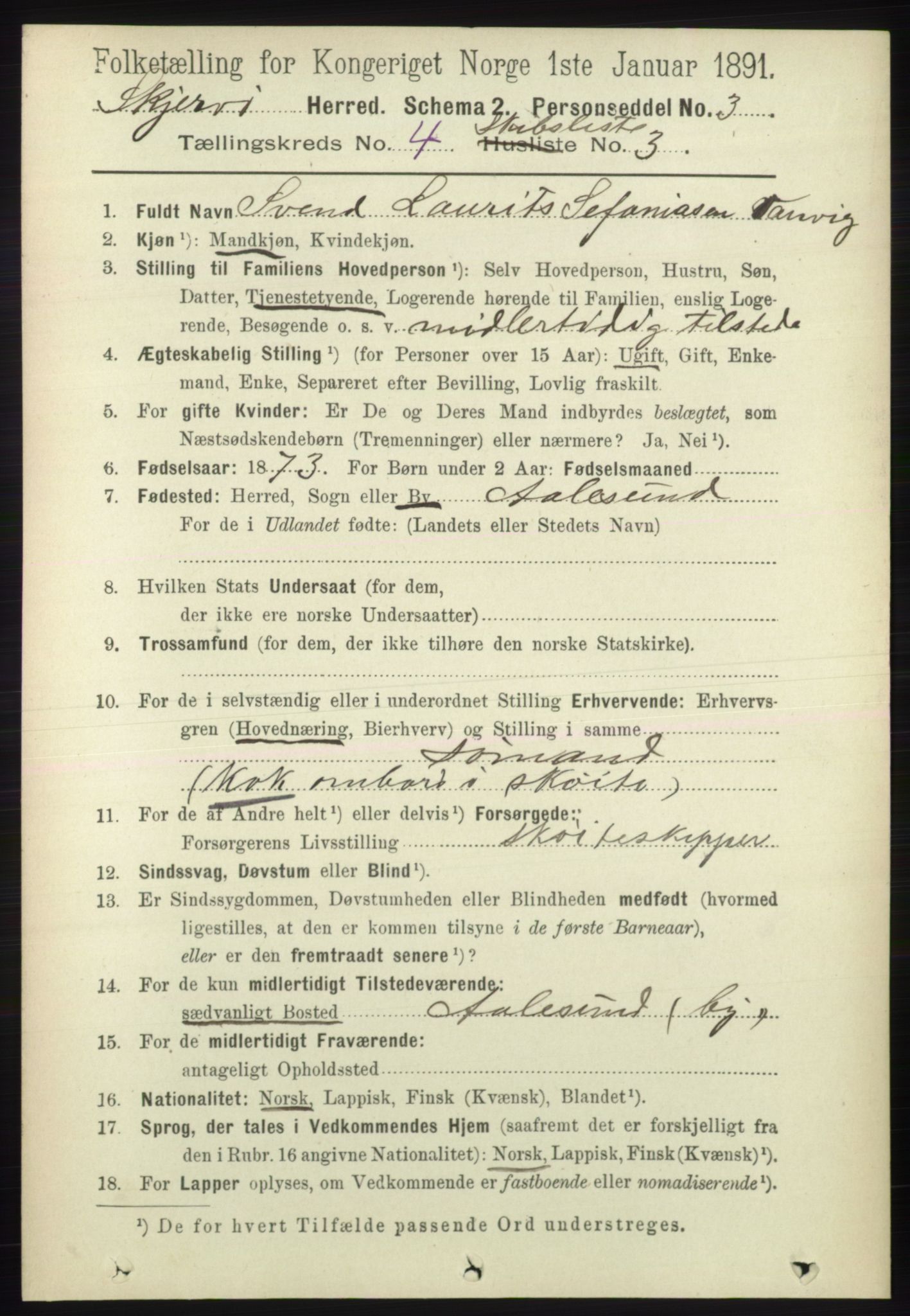RA, 1891 census for 1941 Skjervøy, 1891, p. 2884