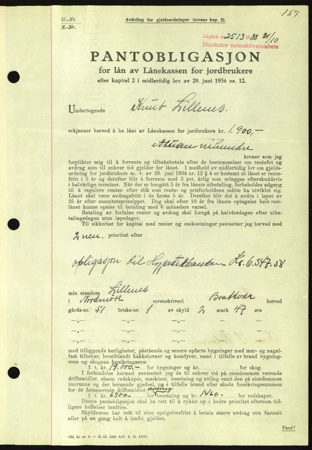 Nordmøre sorenskriveri, SAT/A-4132/1/2/2Ca: Mortgage book no. B84, 1938-1939, Diary no: : 2513/1938