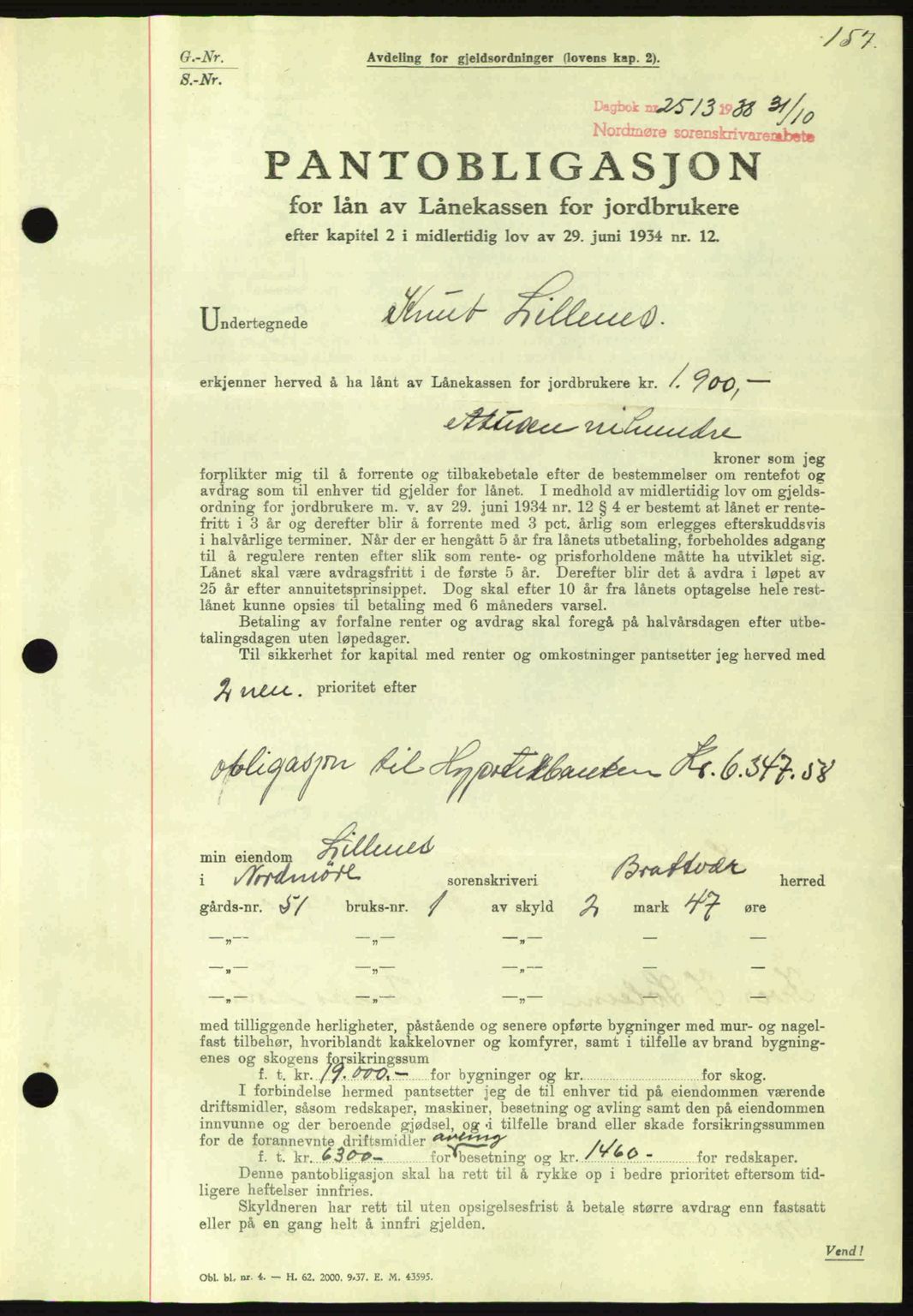 Nordmøre sorenskriveri, AV/SAT-A-4132/1/2/2Ca: Mortgage book no. B84, 1938-1939, Diary no: : 2513/1938