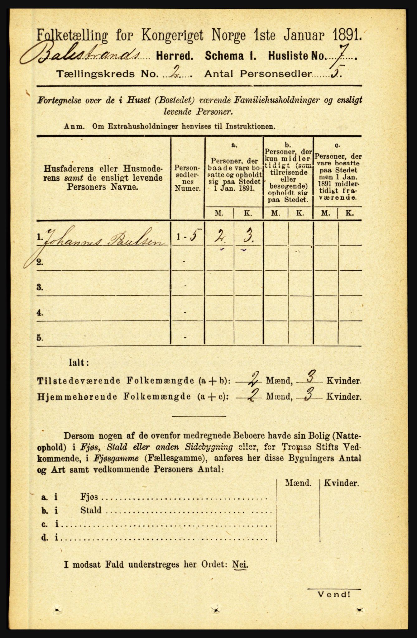 RA, 1891 census for 1418 Balestrand, 1891, p. 228