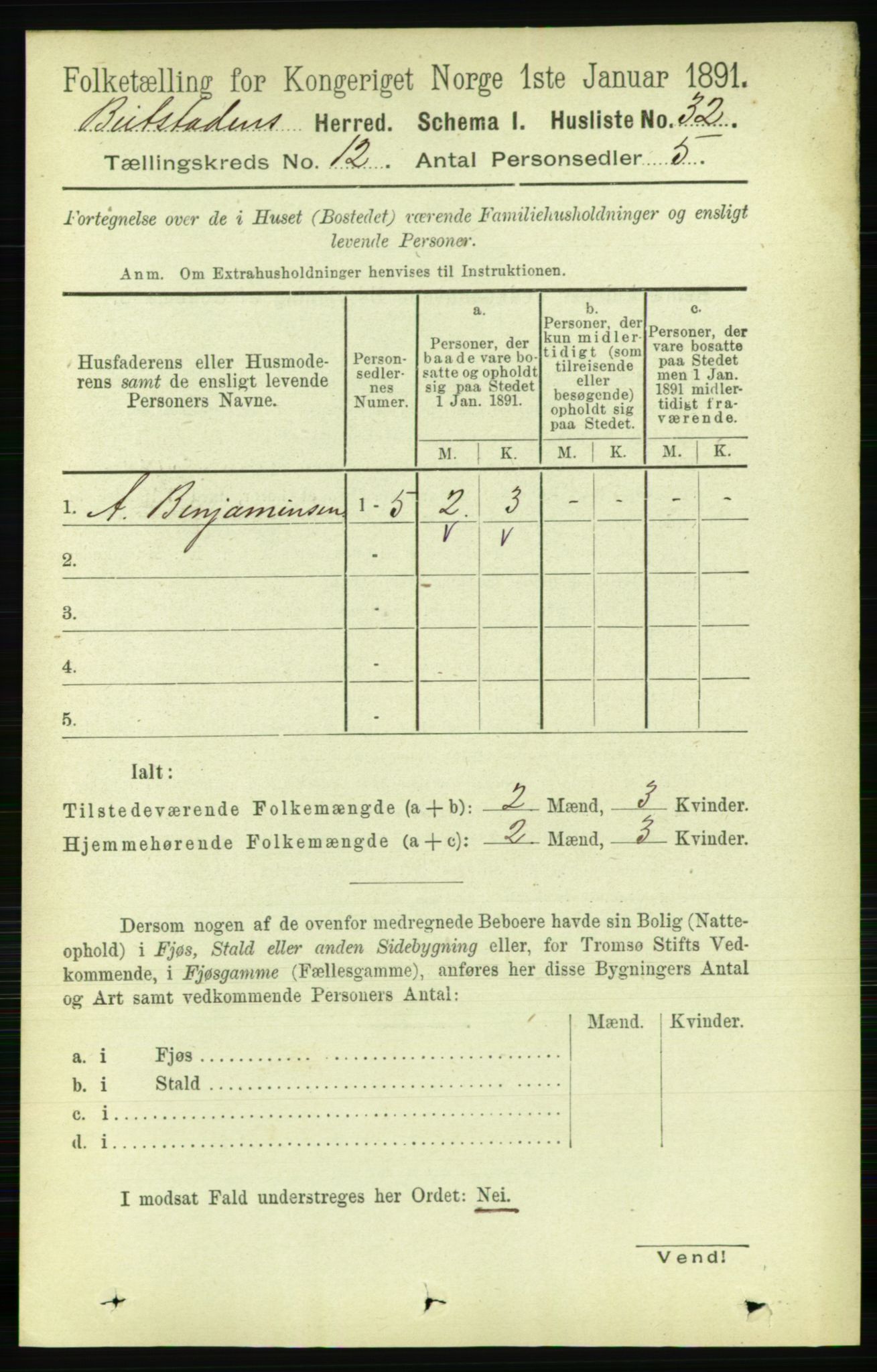 RA, 1891 census for 1727 Beitstad, 1891, p. 3359