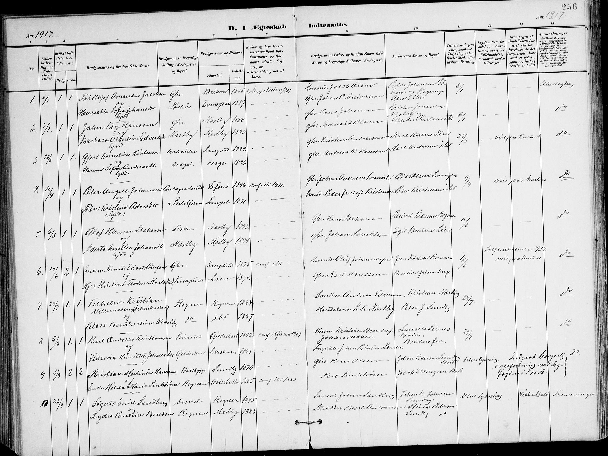 Ministerialprotokoller, klokkerbøker og fødselsregistre - Nordland, SAT/A-1459/847/L0672: Parish register (official) no. 847A12, 1902-1919, p. 256