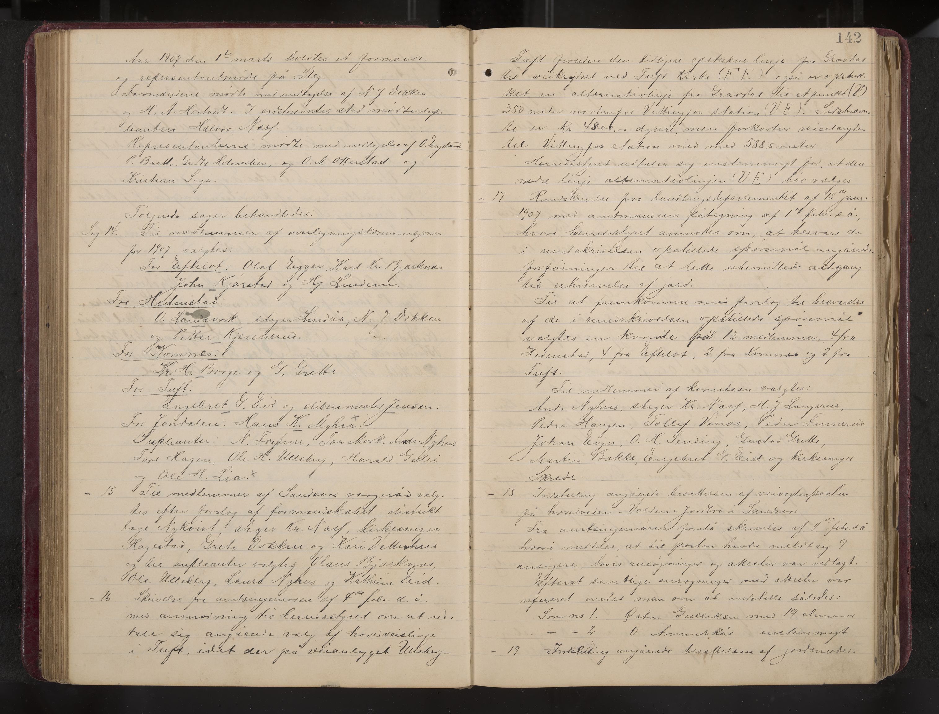 Ytre Sandsvær formannskap og sentraladministrasjon, IKAK/0629021/A/Aa/L0001: Møtebok med register, 1902-1919, p. 142