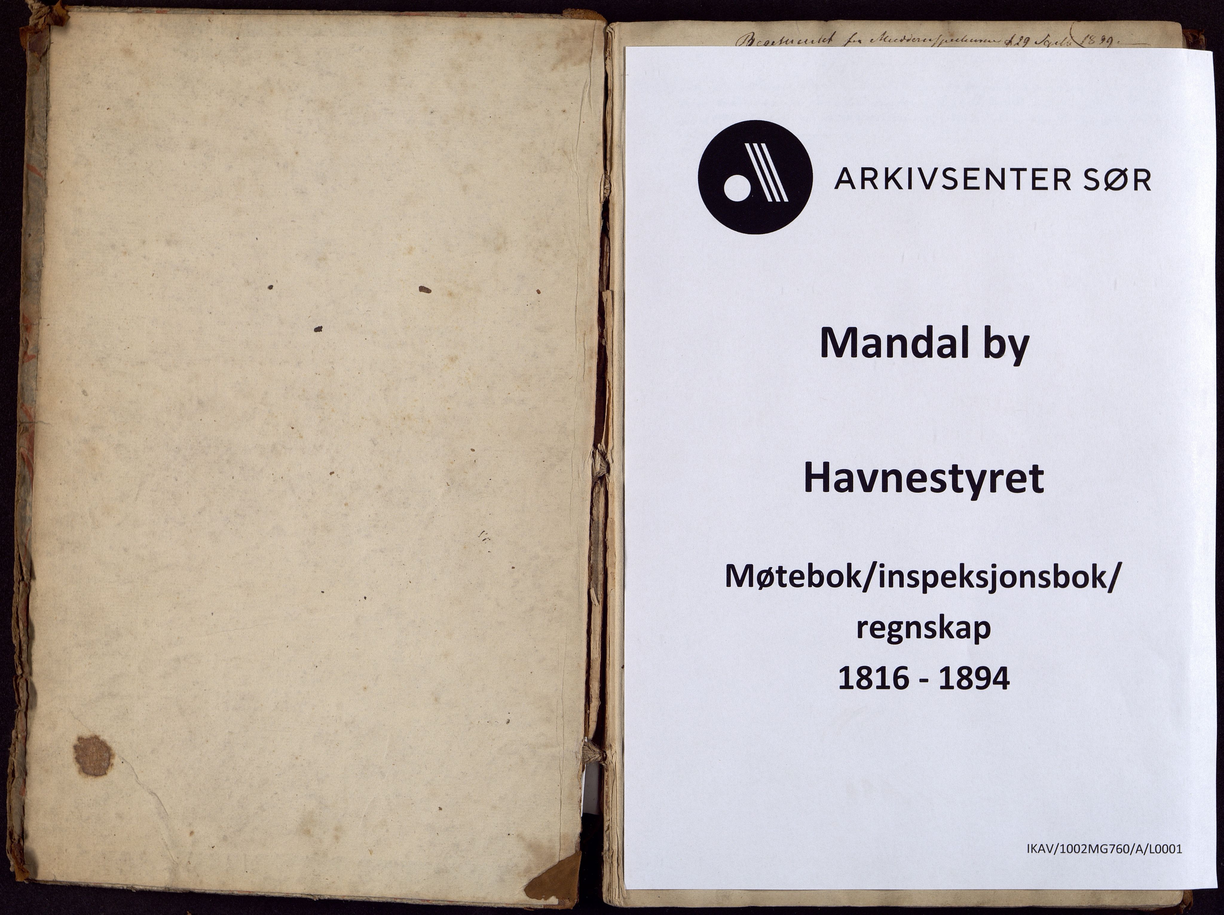 Mandal By - Havnekommisjonen/Havnestyret, ARKSOR/1002MG760/A/L0001: Møtebok, 1816-1894