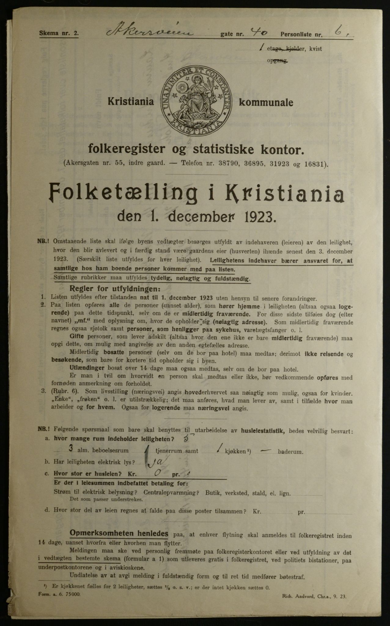 OBA, Municipal Census 1923 for Kristiania, 1923, p. 1261