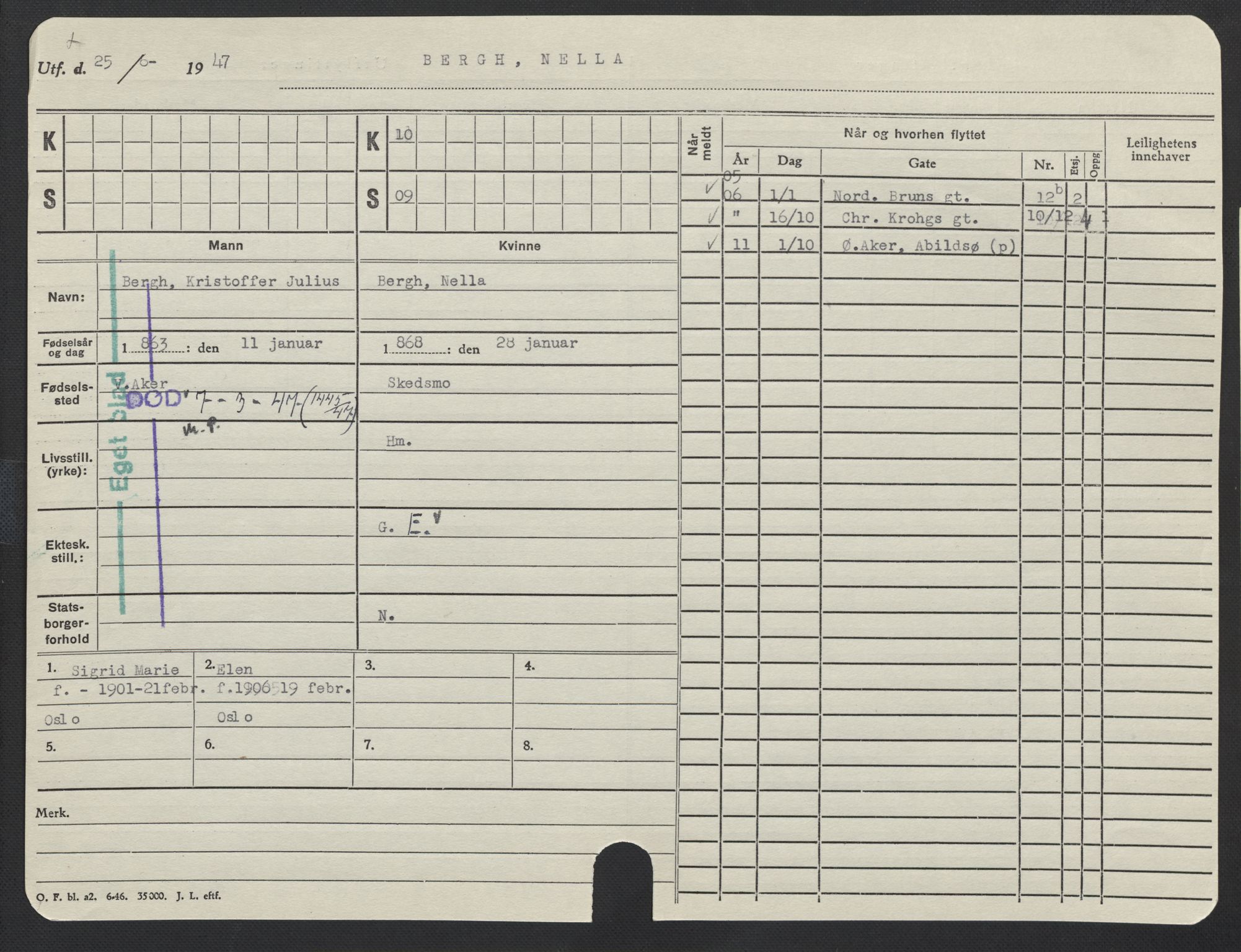 Oslo folkeregister, Registerkort, AV/SAO-A-11715/F/Fa/Fac/L0013: Kvinner, 1906-1914, p. 152a