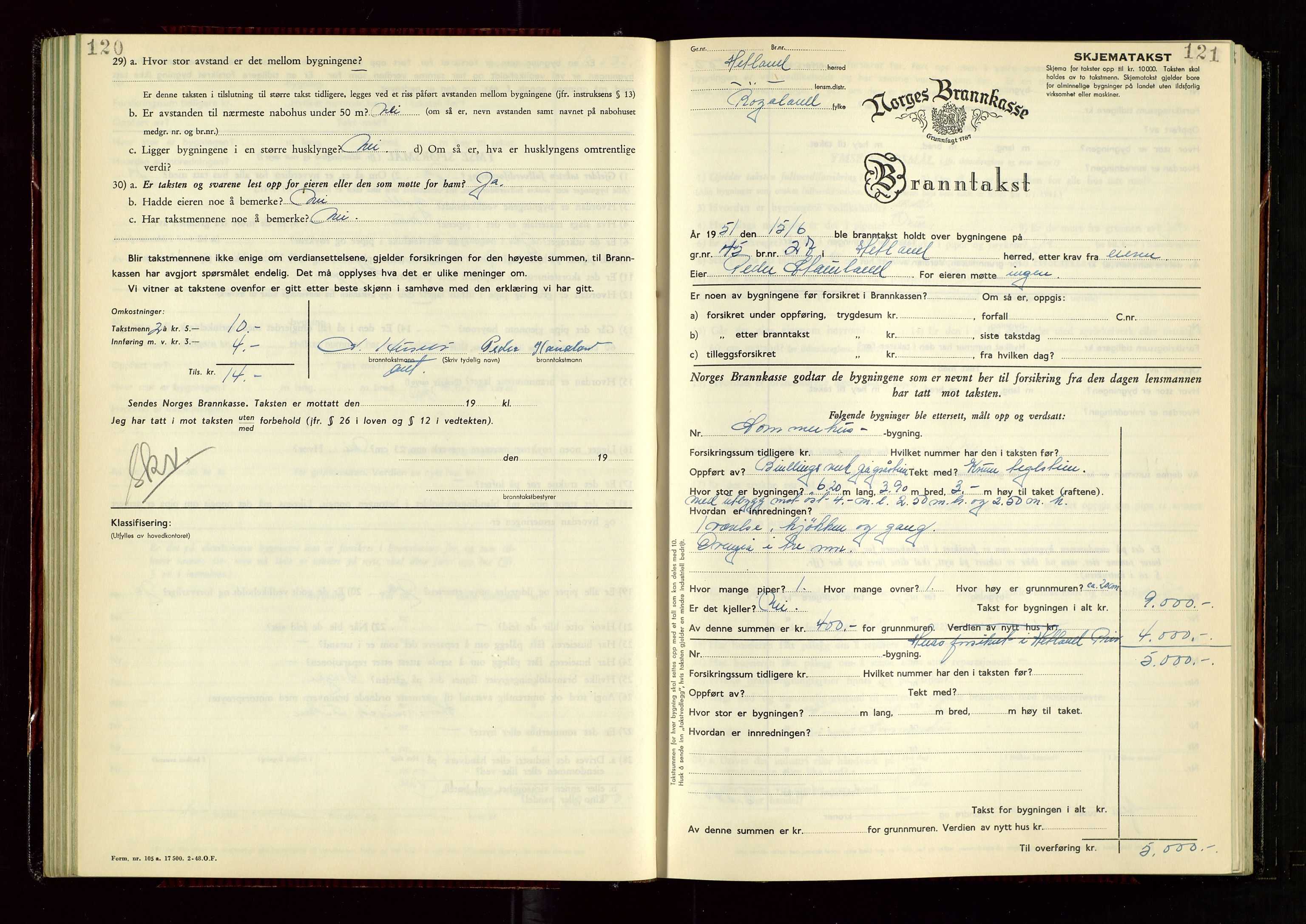 Hetland lensmannskontor, AV/SAST-A-100101/Gob/L0008: "Branntakstprotokoll", 1949-1953, p. 120-121