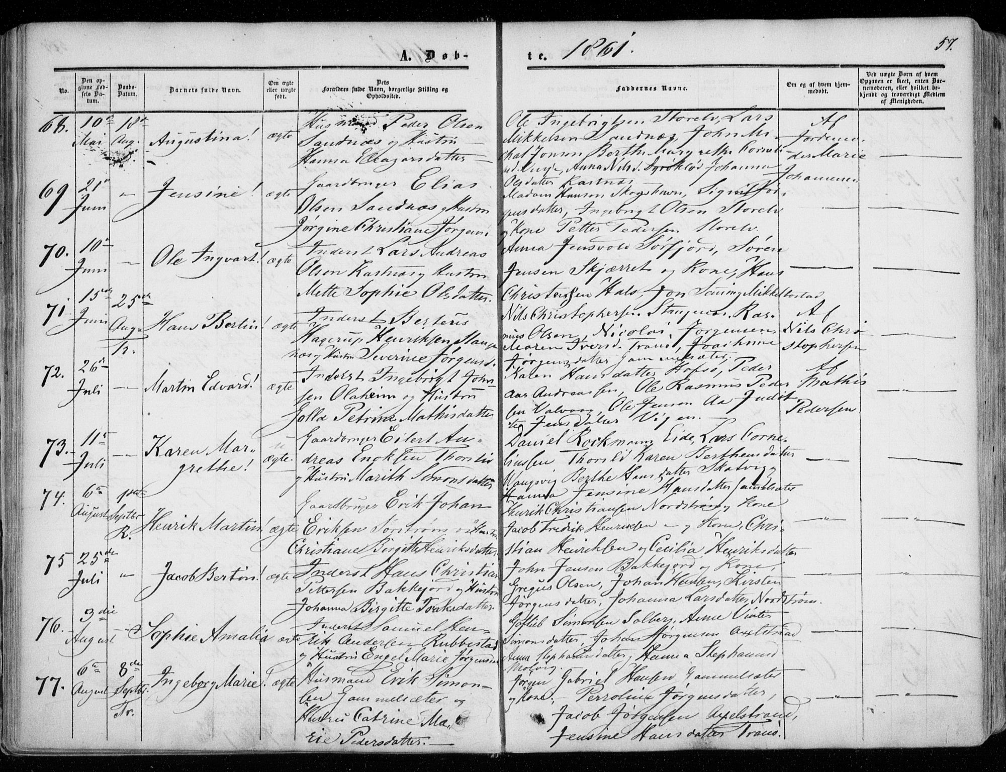 Tranøy sokneprestkontor, SATØ/S-1313/I/Ia/Iaa/L0007kirke: Parish register (official) no. 7, 1856-1866, p. 57