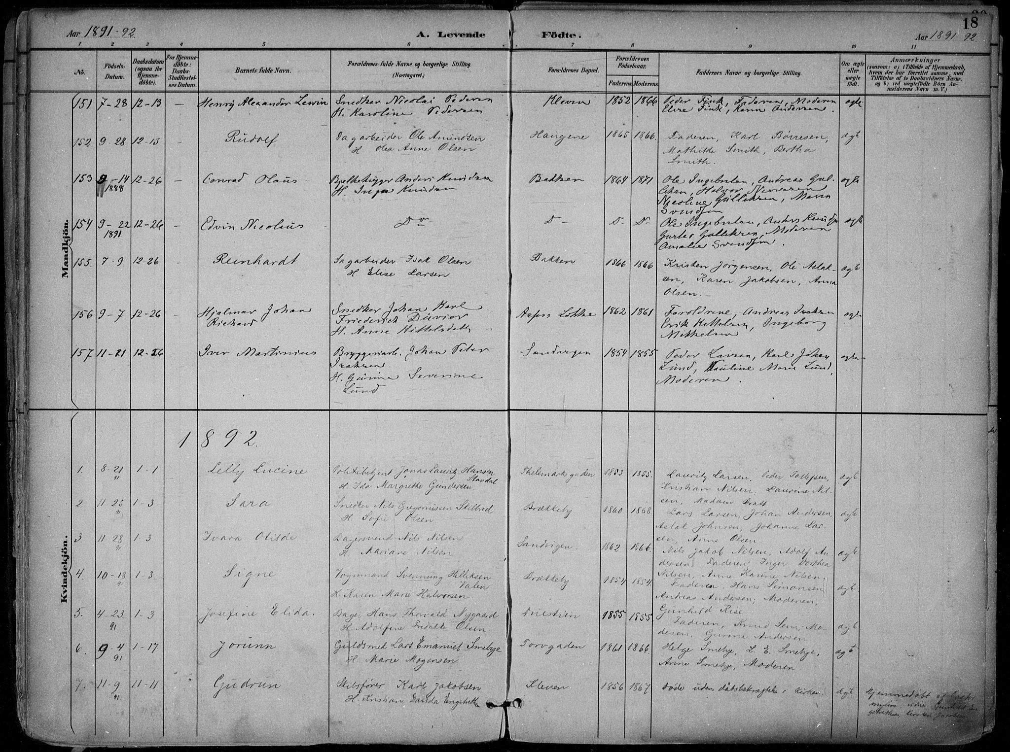 Skien kirkebøker, SAKO/A-302/F/Fa/L0010: Parish register (official) no. 10, 1891-1899, p. 18