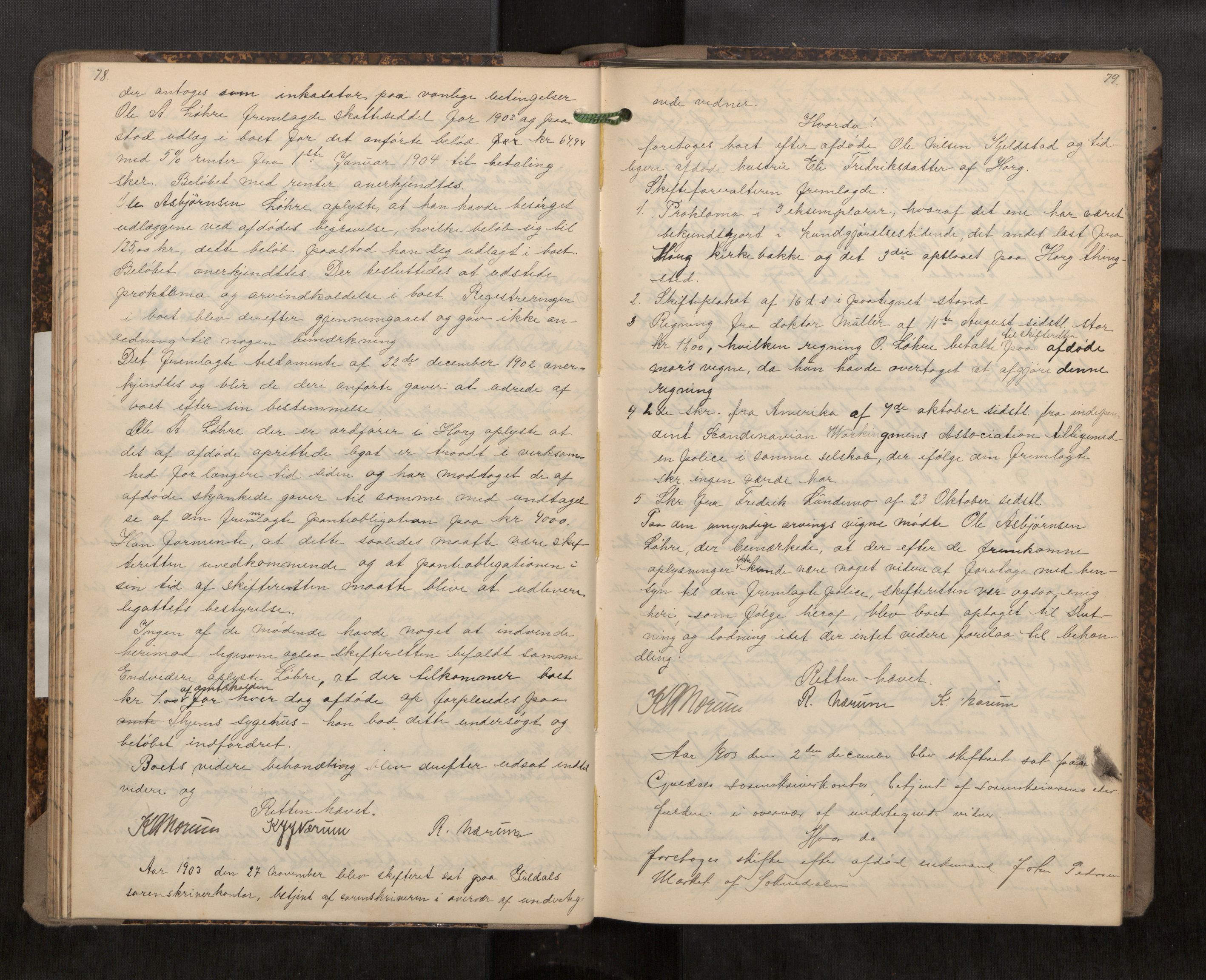 Gauldal sorenskriveri, AV/SAT-A-0014/1/3/3B/L0005: Skiftebehandlingsprotokoll, 1903-1907, p. 78-79