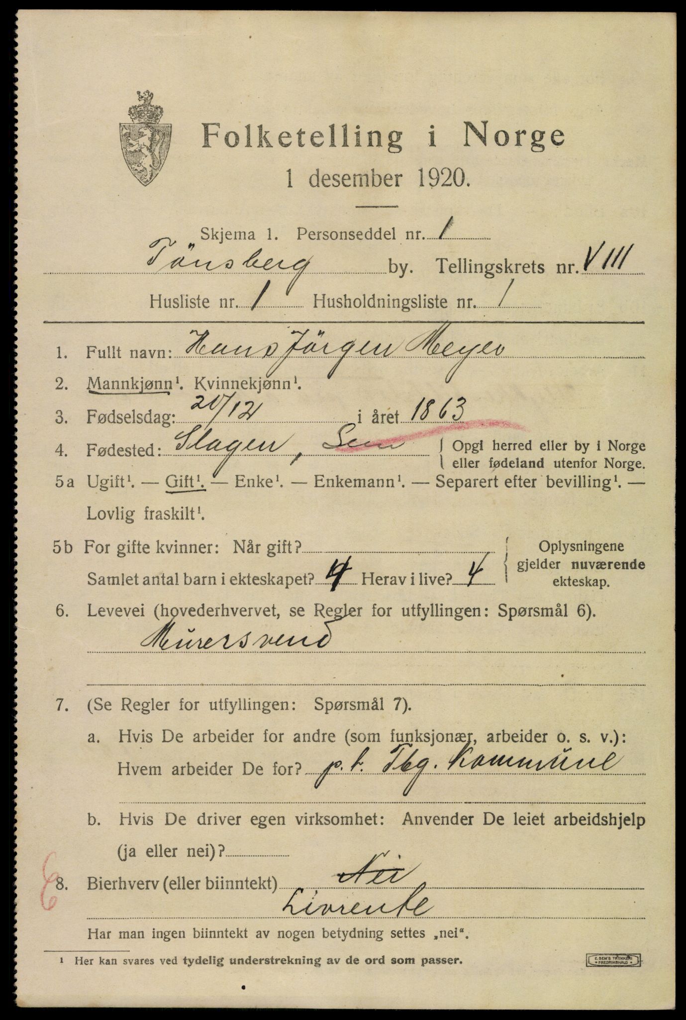 SAKO, 1920 census for Tønsberg, 1920, p. 16225